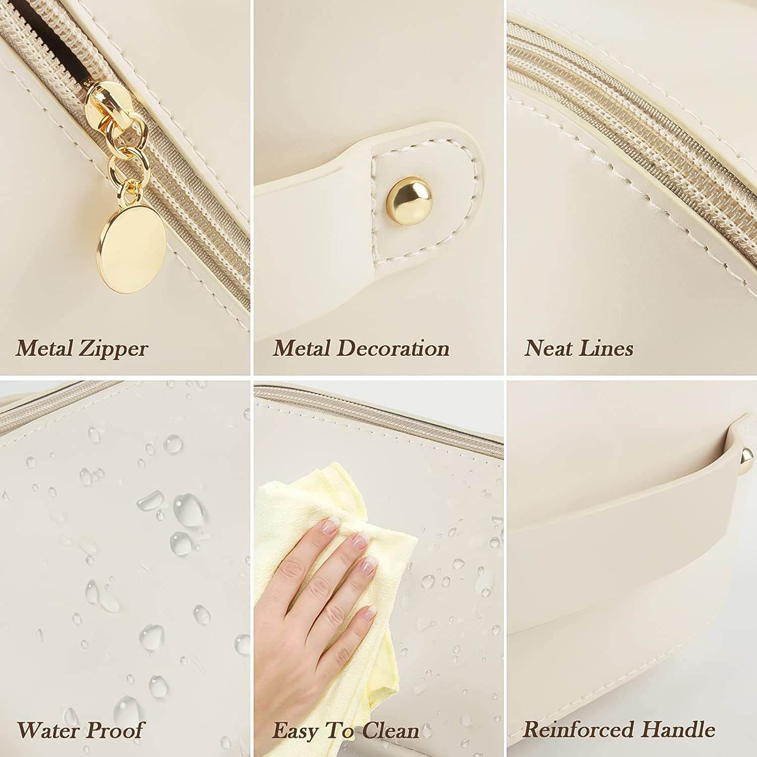 Premium Cream Travel Makeup Toiletry Organizer Pouch With Zipper Handle (1 Pc) - 9XShoppy