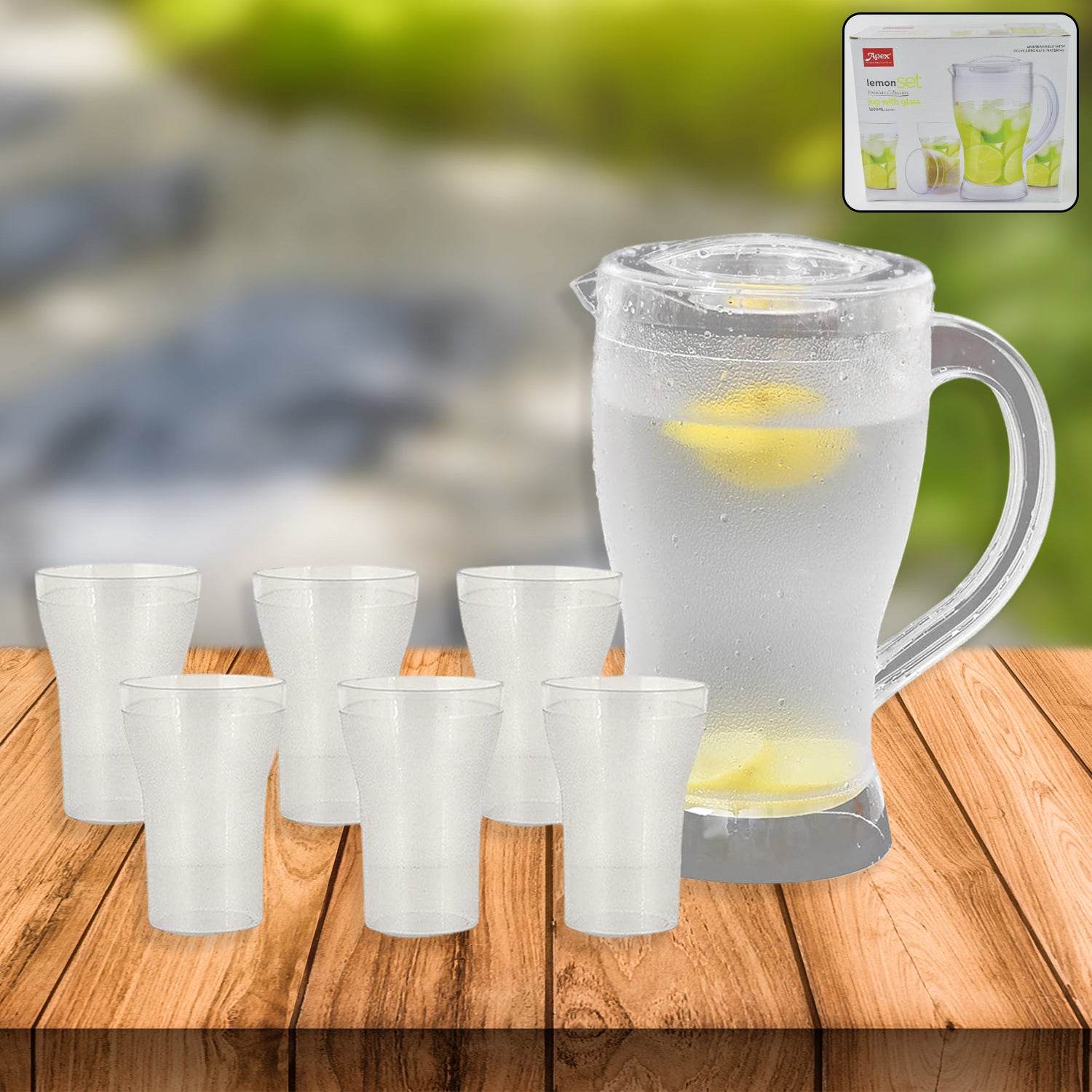 Apex Unbreakable Lemon Jug Set With 6 Glasses 1200ml Jug + 300ml Glasses Approx - 9XShoppy