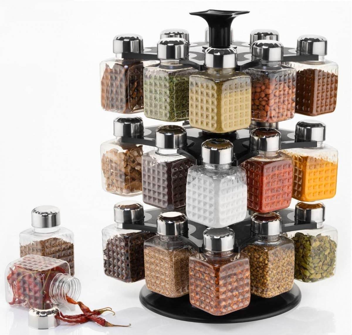 5504 All New Square 24 Bottle Design 360 Degree Revolving Spice Rack Container Condiment Pieces Set Square Small Container - 9XShoppy