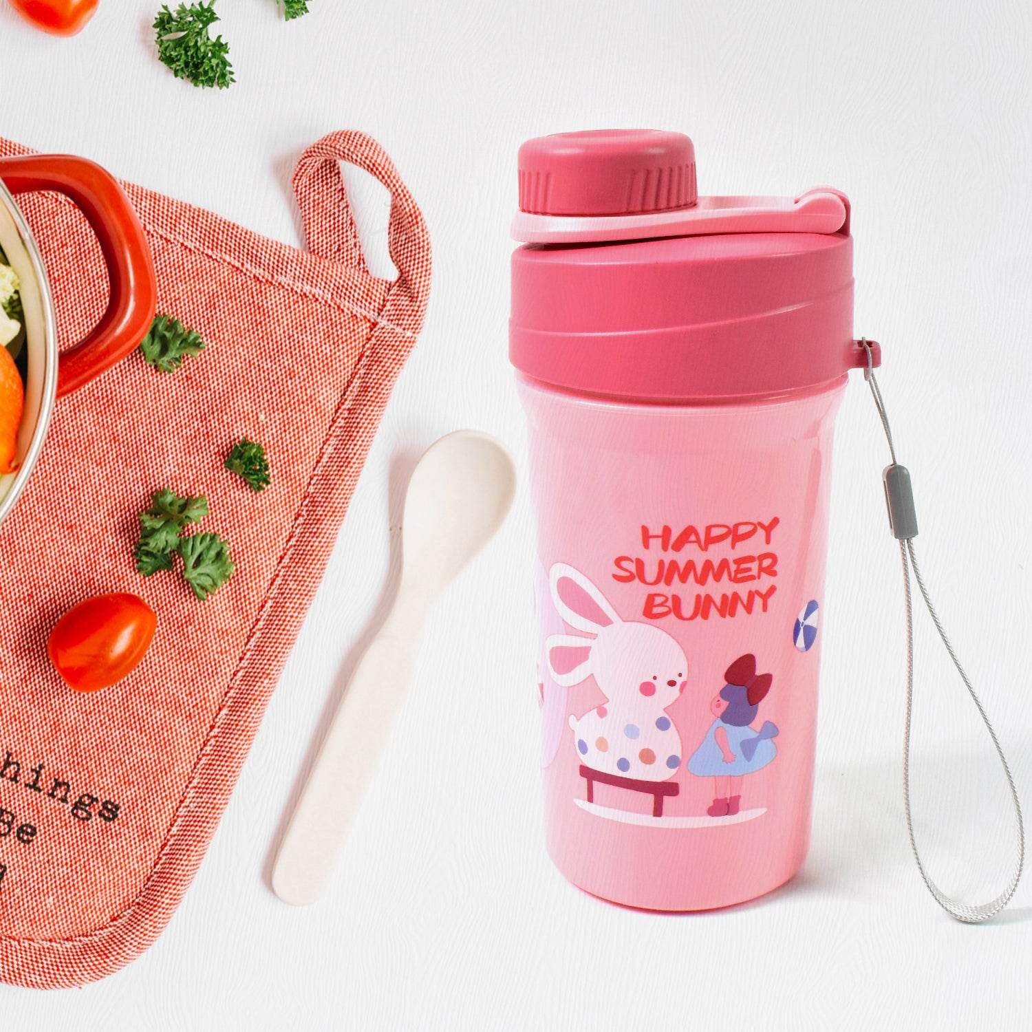 Plastic Lunch Box Leak Proof 2 Compartment With Bottle And Fork (1 Set Mix Color) - 9XShoppy