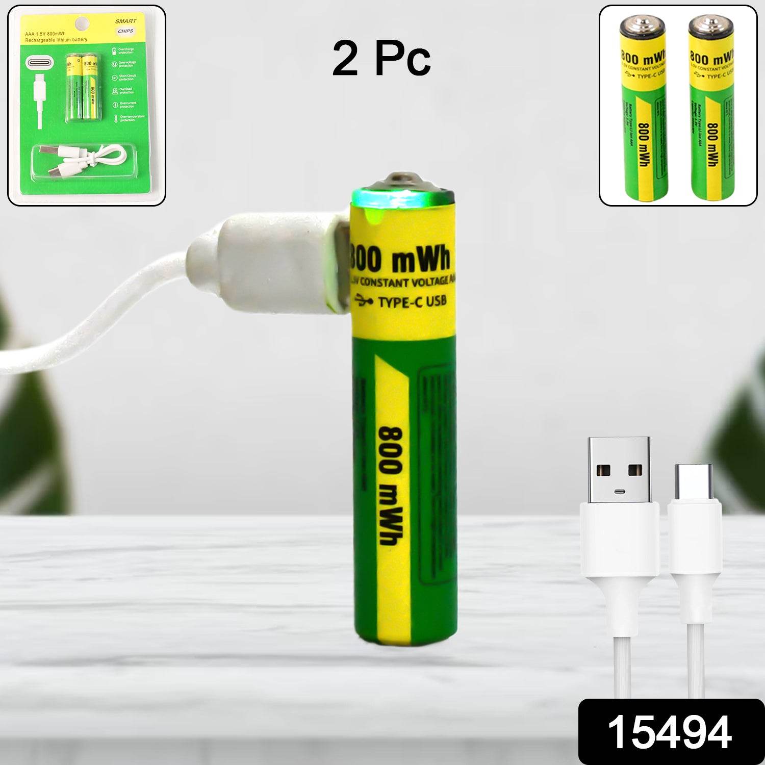 Aaa Rechargeable 800 Mwh Batteries With Recharging Cable (2 Pc Set) - 9XShoppy