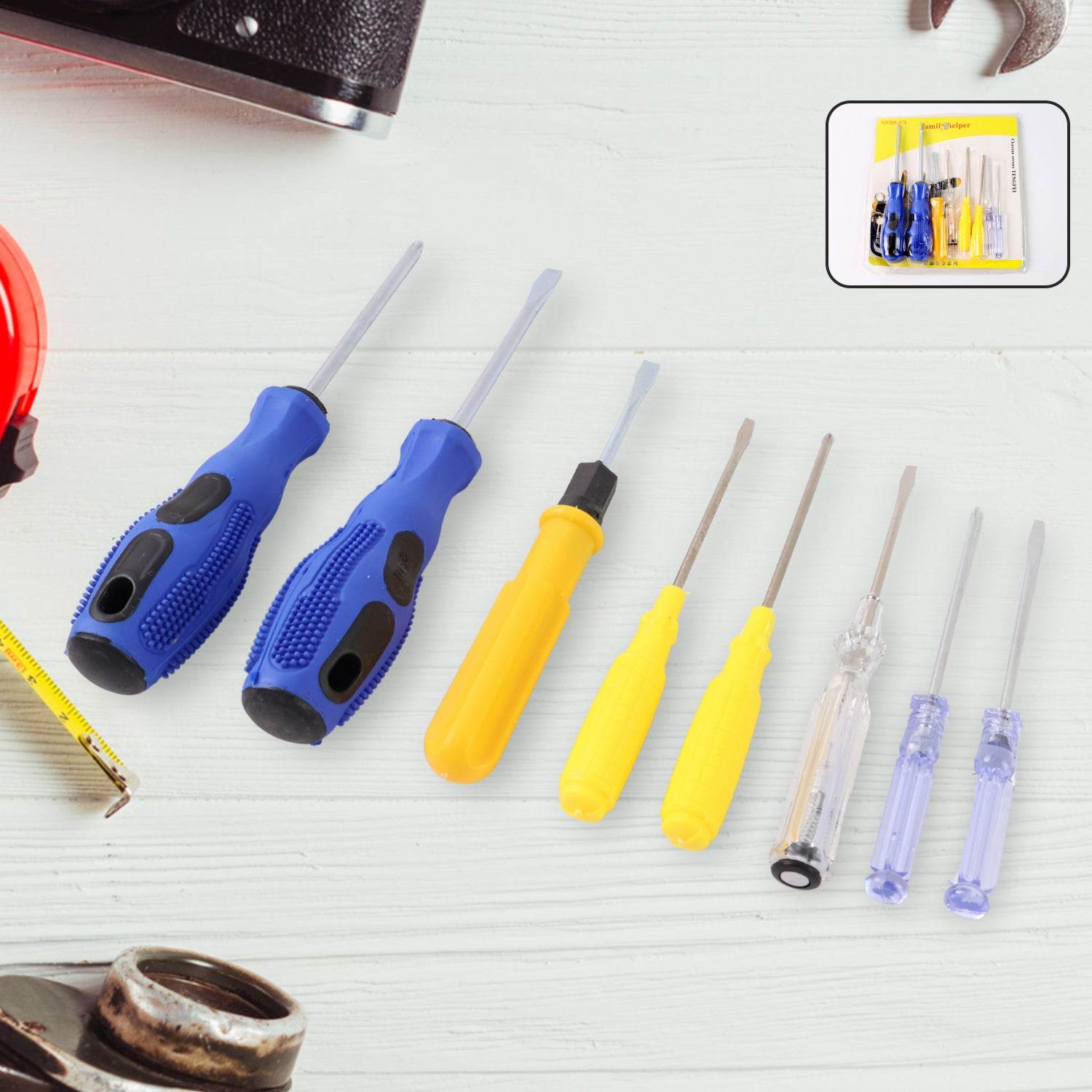 8 In 1 Hand Tool Kit Steel And Plastic Hammer Screwdriver Tape - 9XShoppy