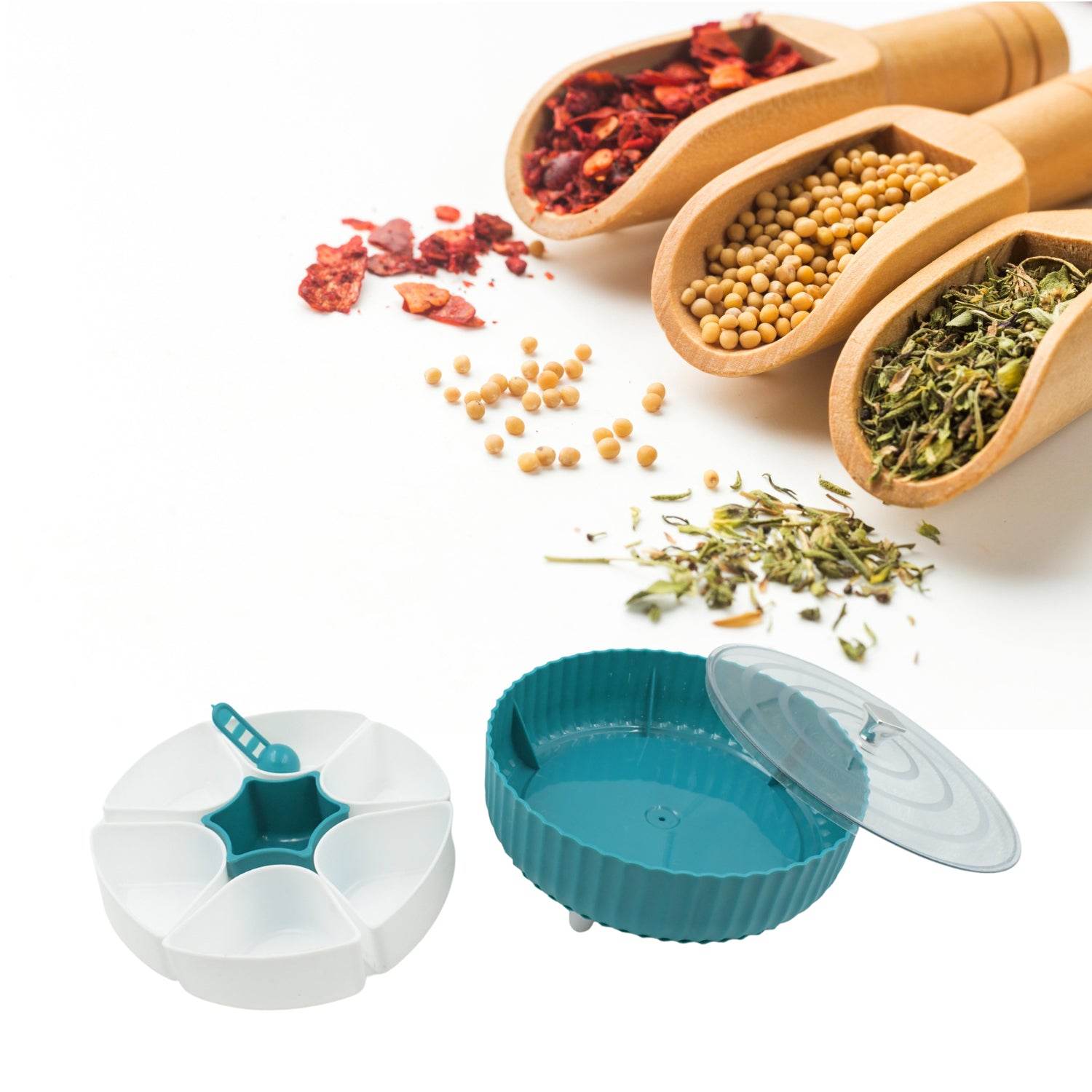 5811 360 Revolving Spice Box Dry Fruit Box Plastic 7 Compartment Box Suitable For Multipurpose Storage Use Like Dry Fruit Spices Pickle Tea Sugar Etc Kitchen Use - 9XShoppy