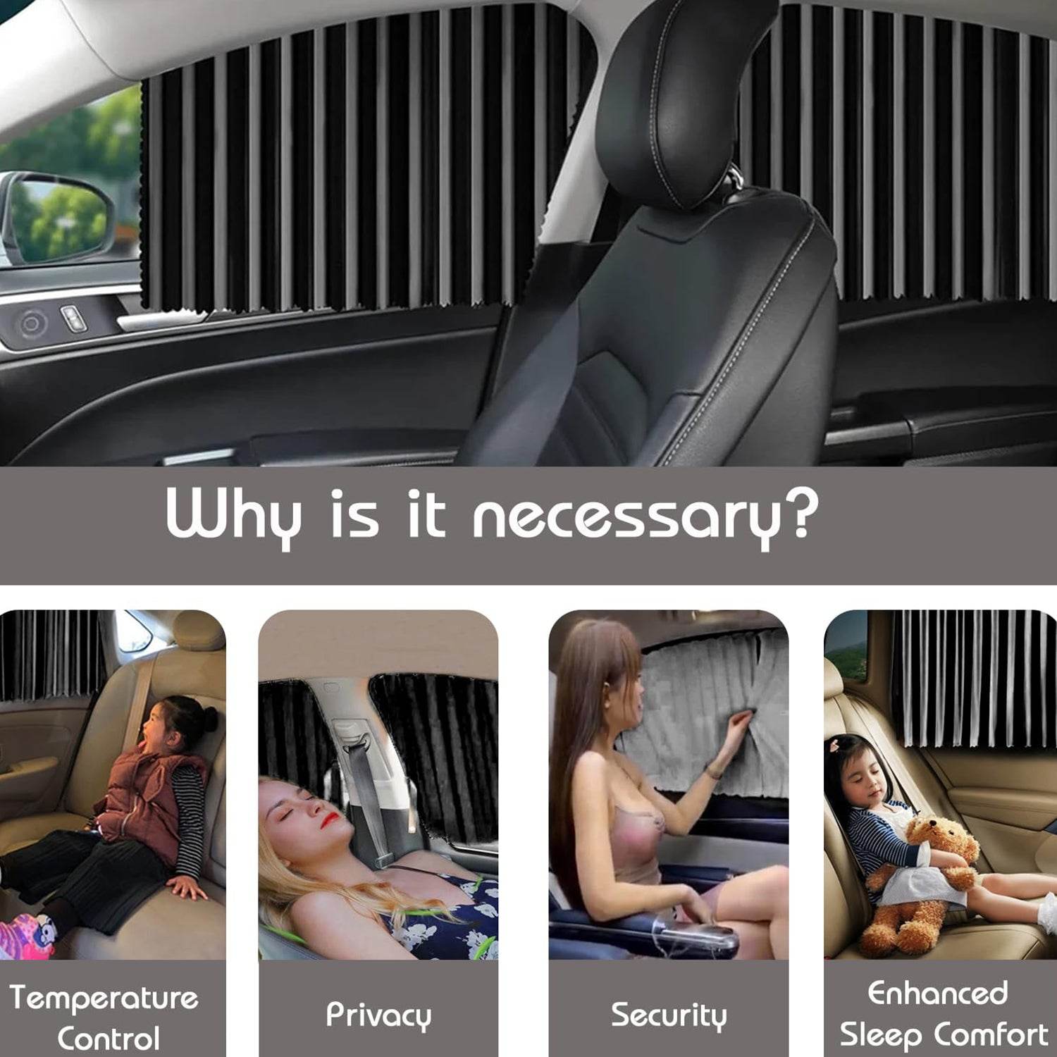 Curtain For Car Window Heat Sunshade Protection (4 Pcs With Curtain Hook Adhesive Tap Set) - 9XShoppy
