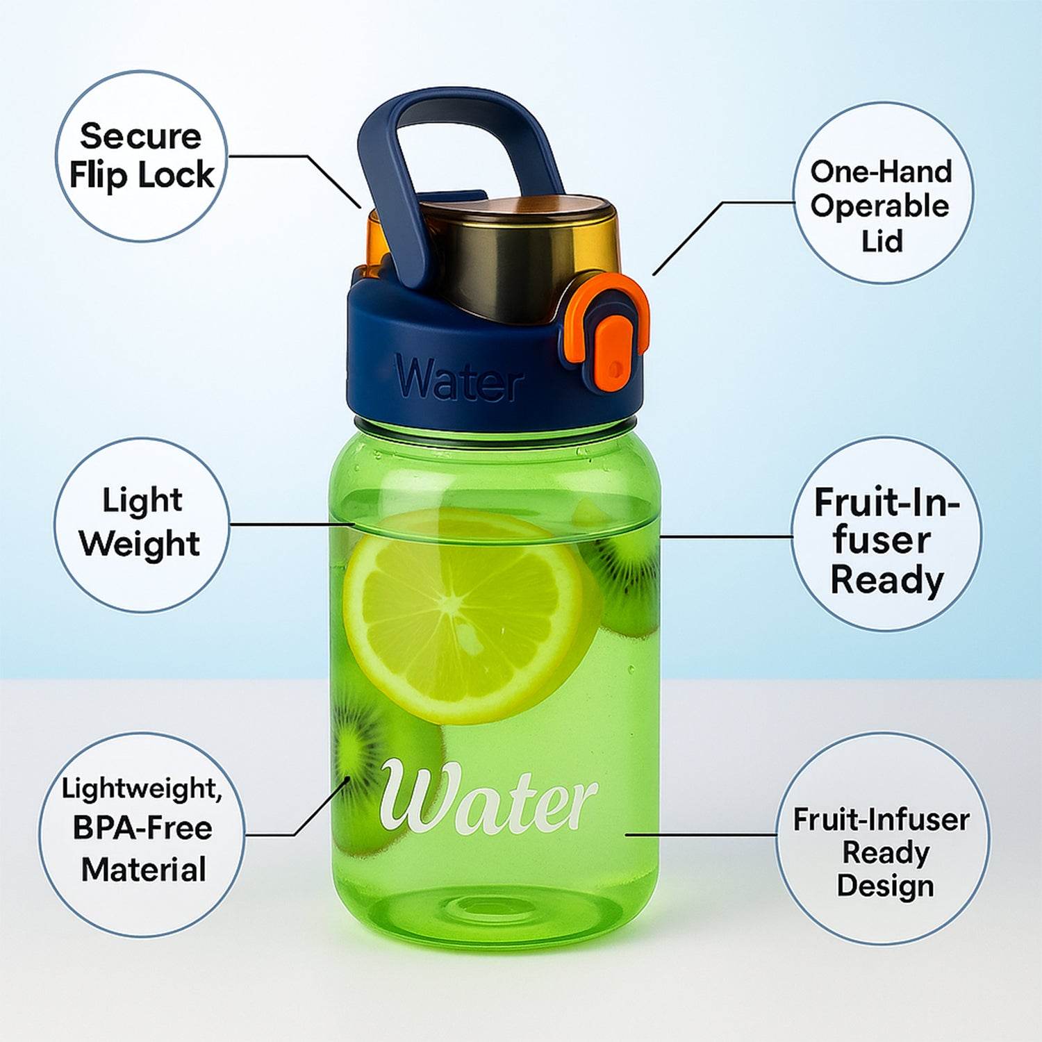 Green Leak-proof Portable Fruit Infuser Water Bottle Approx 600ml (1 Pc) - 9XShoppy