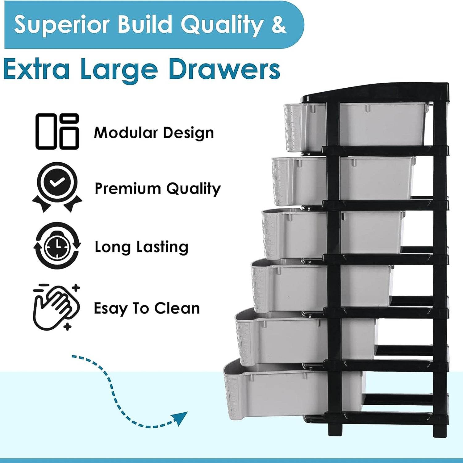 6-layer Heavy-duty Plastic Drawer Organizer Cabinet With Stone Texture Drawers - 9XShoppy