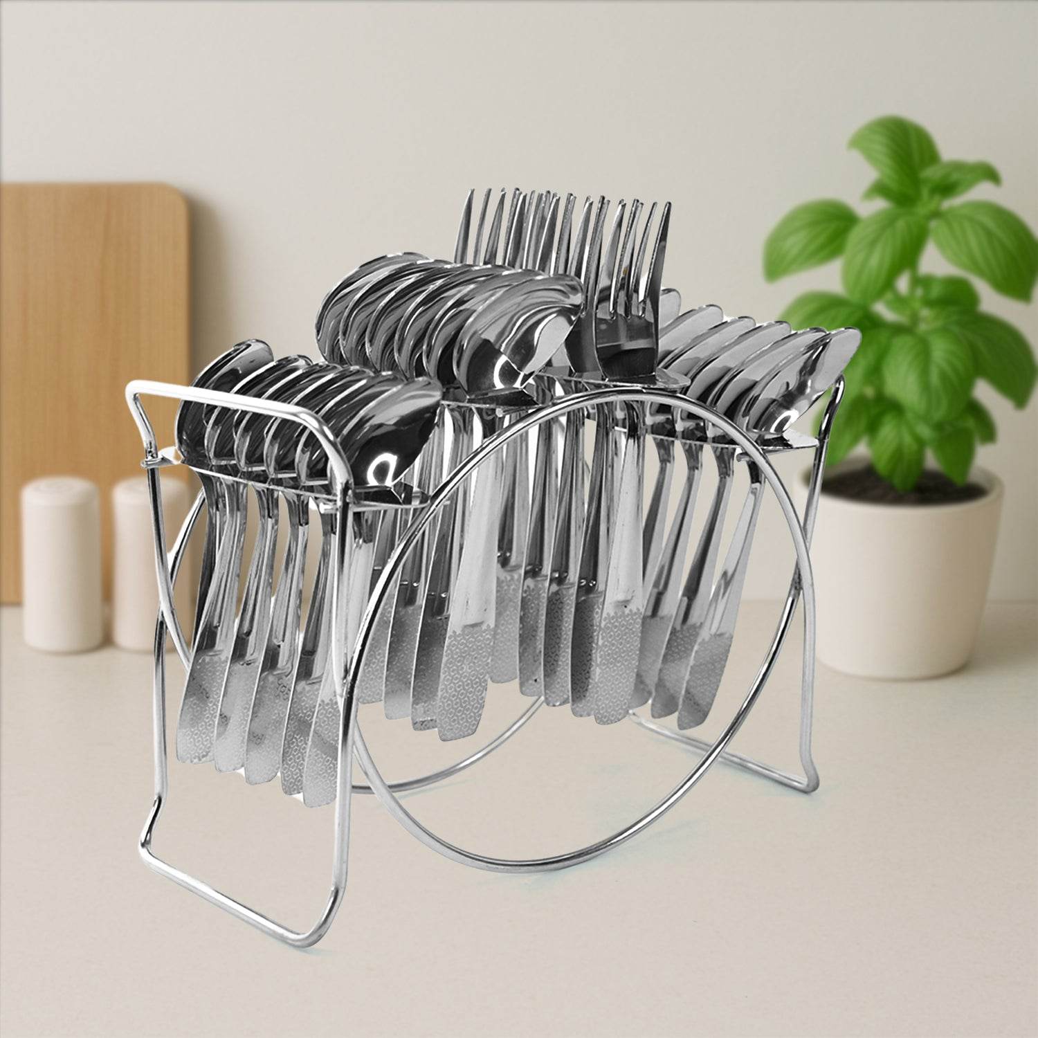 Stainless Steel Cutlery Set With Elegant Storage Stand (24 Pc) - 9XShoppy