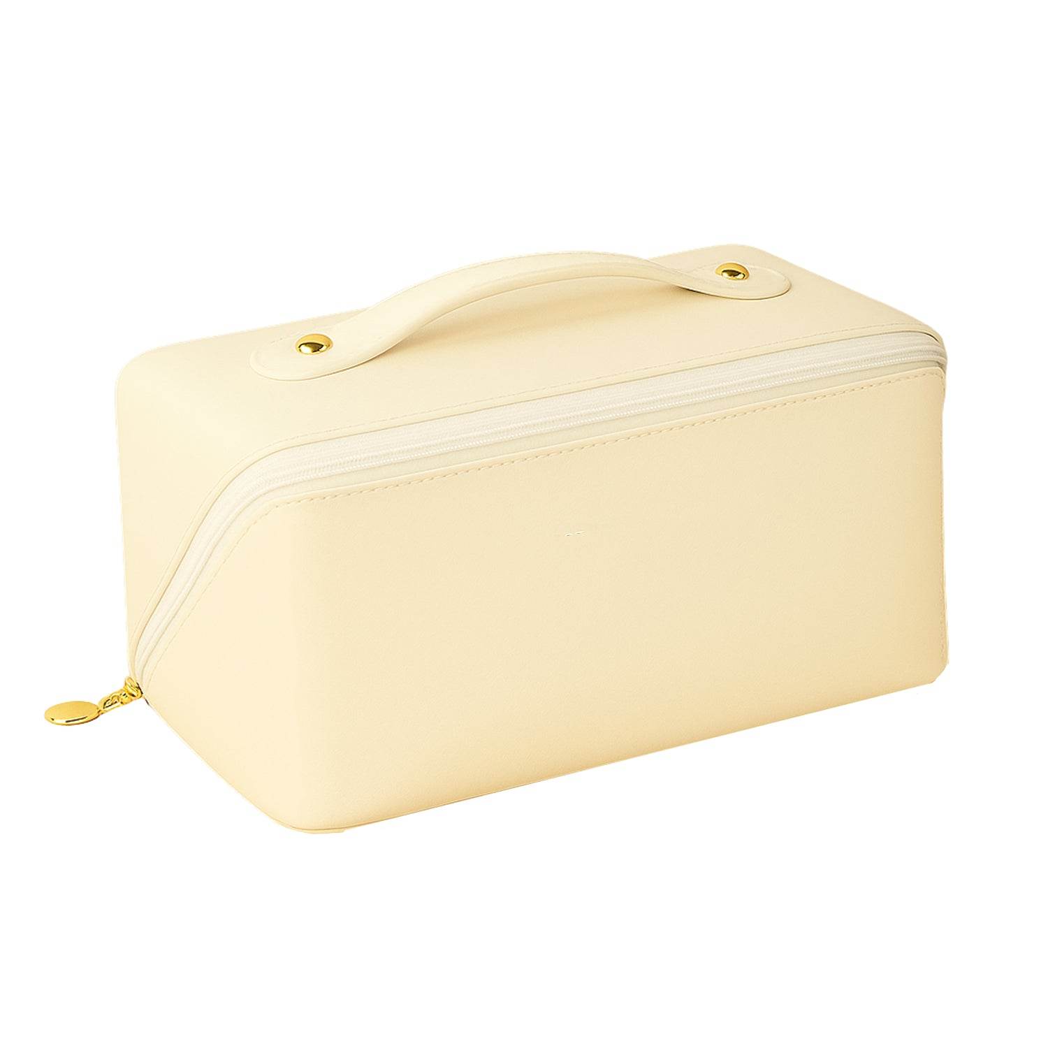 Premium Cream Travel Makeup Toiletry Organizer Pouch With Zipper Handle (1 Pc) - 9XShoppy