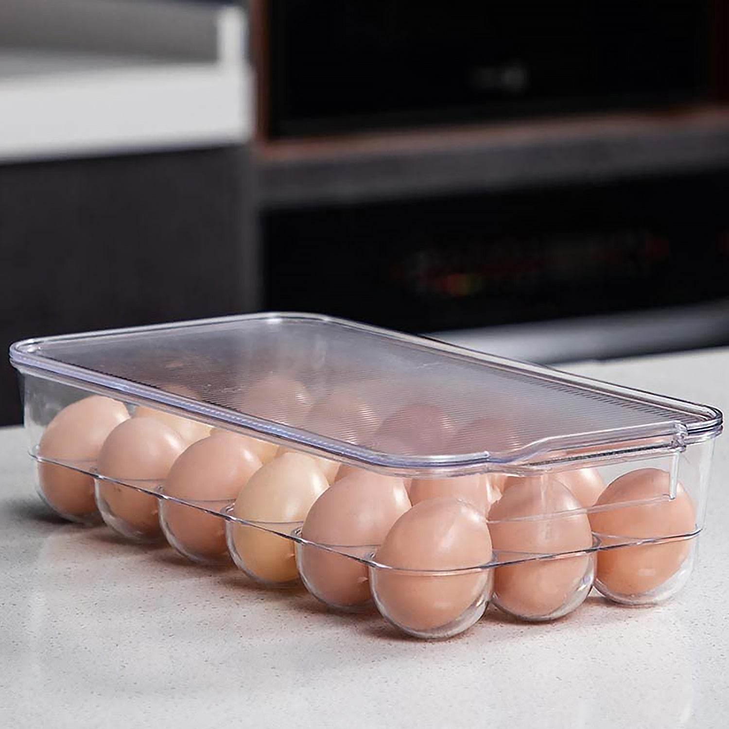 Plastic 18 Cavity Egg Storage Box Or Egg Trays For Refrigerator With Lid Handles High Quality Rectangular Egg Tray Box For 18 Egg (1 Pc) - 9XShoppy