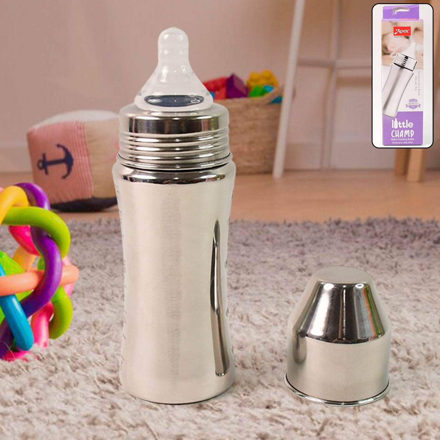 Apex Stainless Steel Little Champ Baby Feeding Bottle (250 Ml) - 9XShoppy