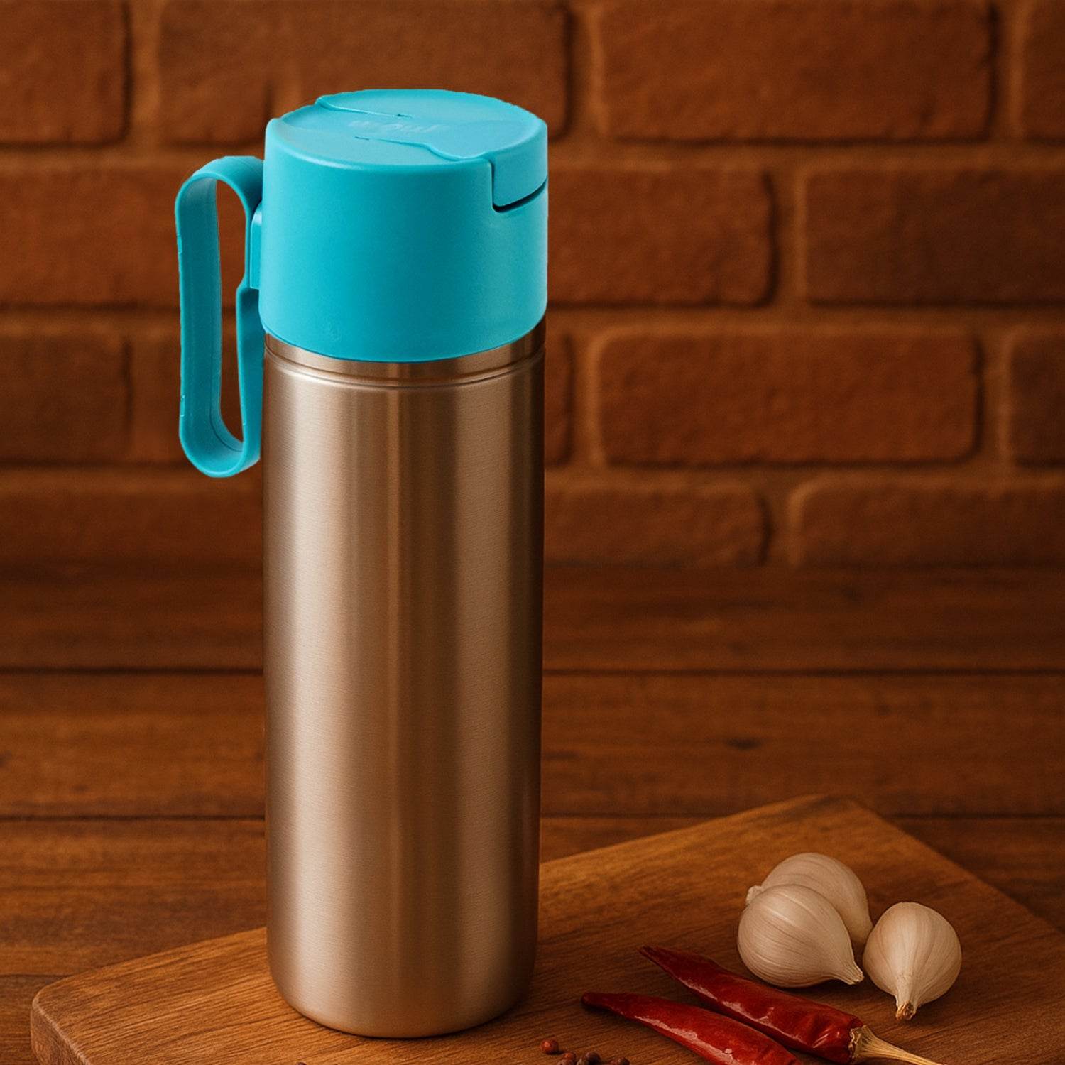 Stainless Steel Fresh Oil Pourer Bottle With Flip Lid And Handle Approx 1000ml (1 Pc) - 9XShoppy