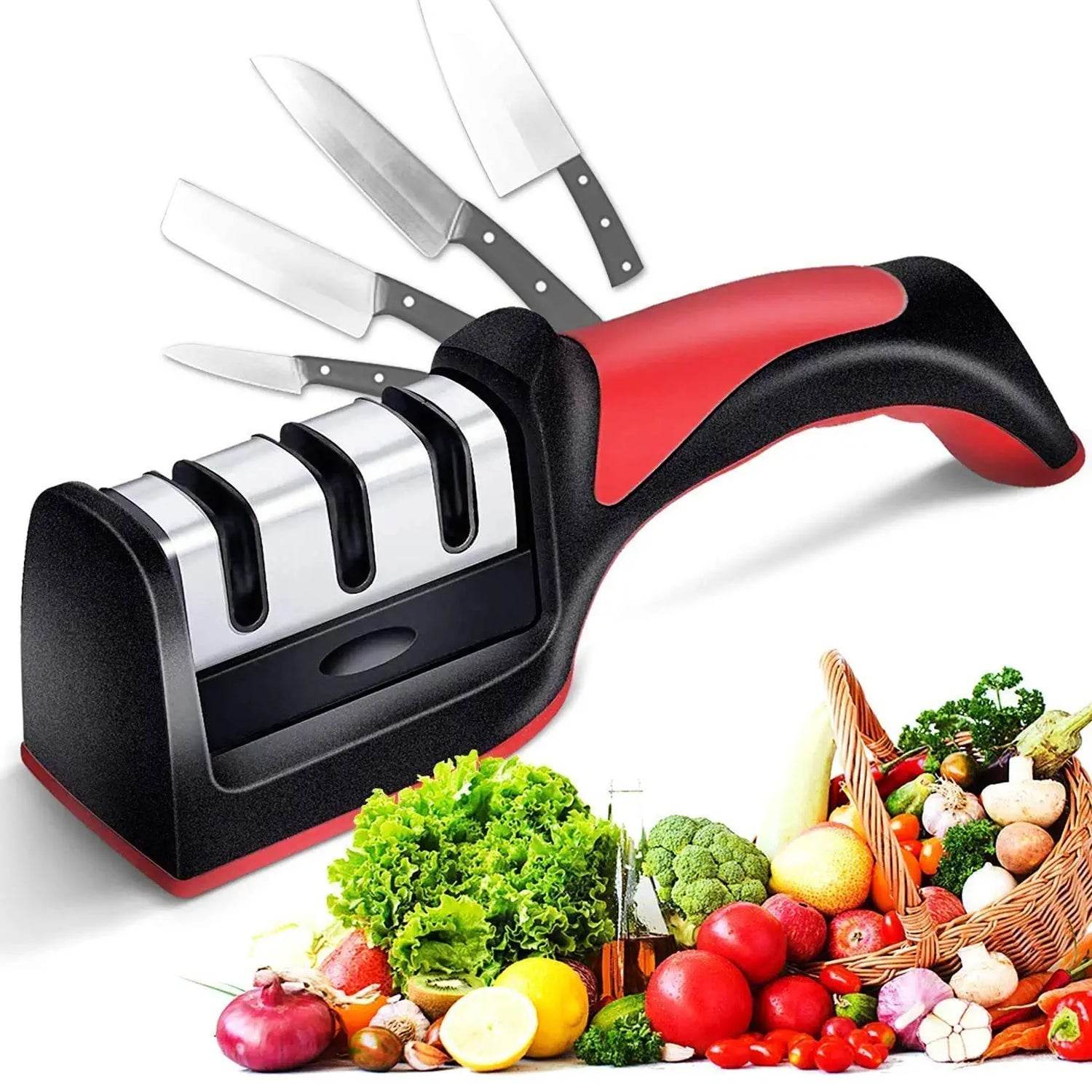 Manual Red Knife Sharpener 3 Stage Sharpening Tool - 9XShoppy