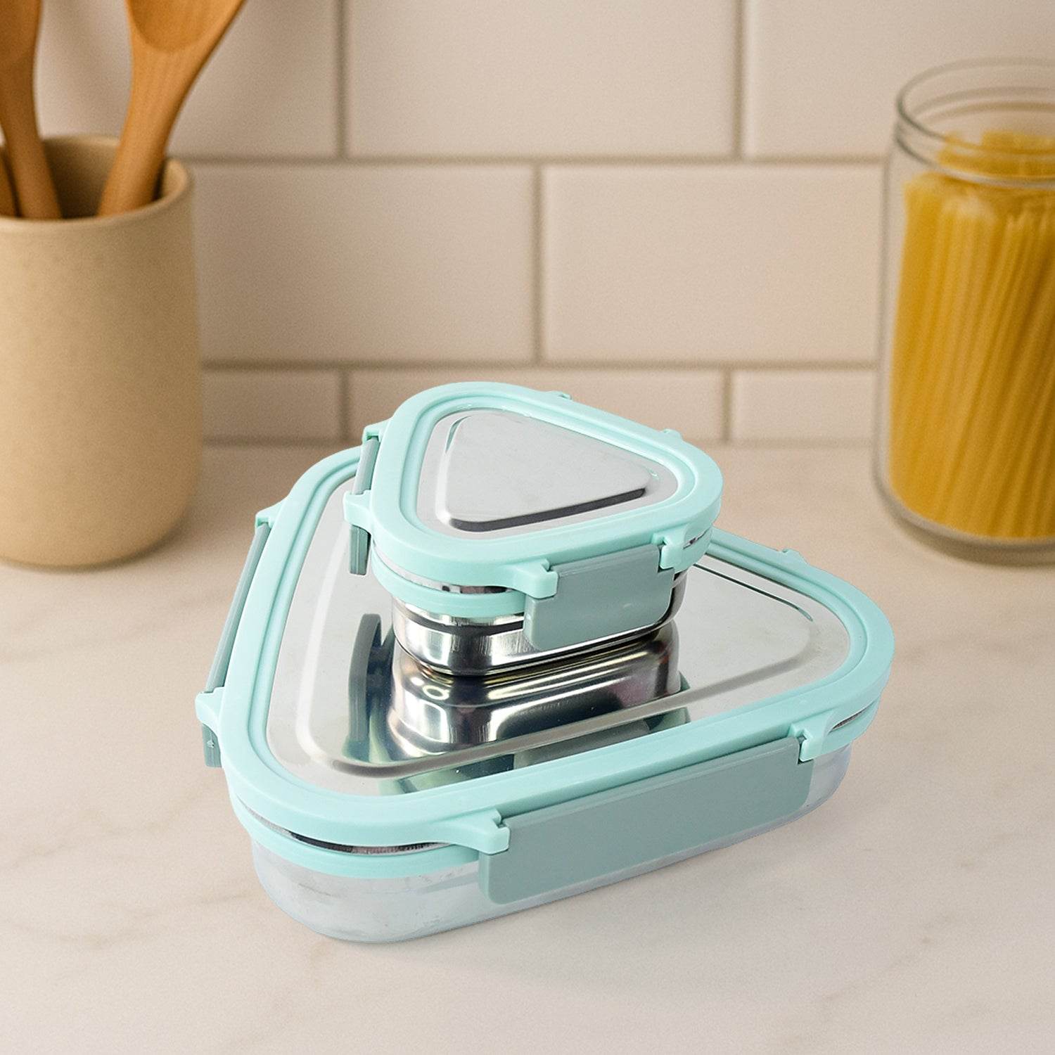 Ganesh Trinity 2-piece Stainless Steel Triangle Lunch Box Set - 9XShoppy