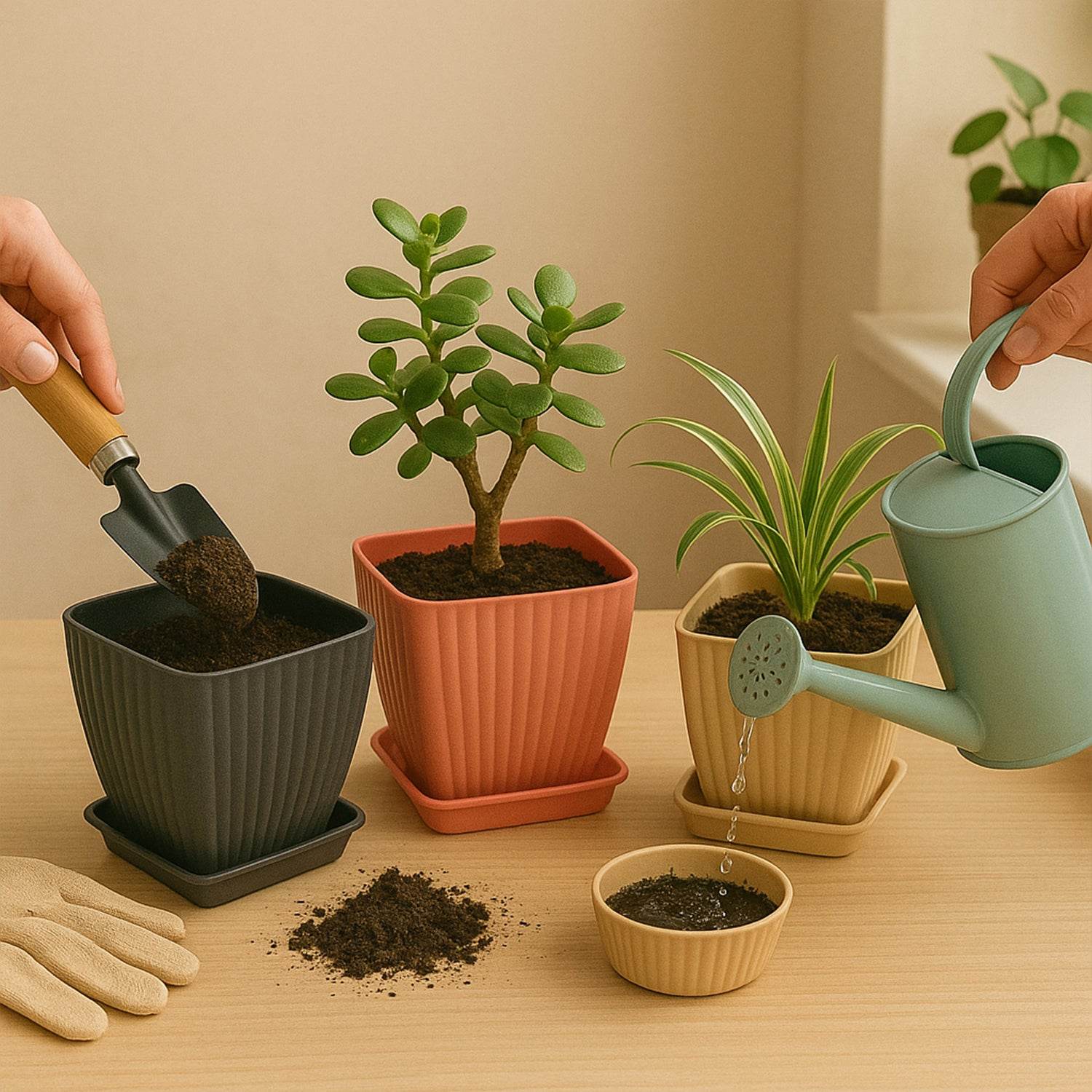 Trendy Square Plastic Flower Pots Set Of 5 - 9XShoppy