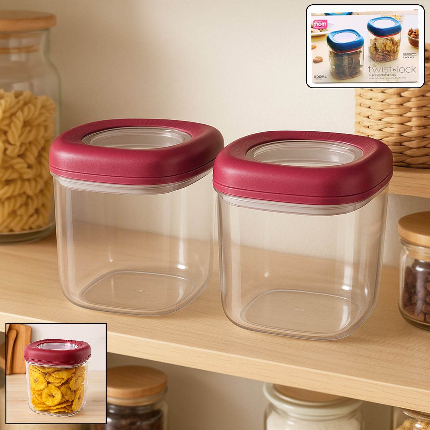 Transparent Twist Lock Kitchen Storage Container Set (Approx 800ml 2pc) - 9XShoppy