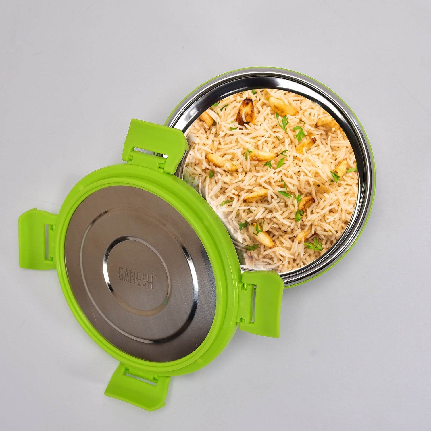 8139 Ganesh Solo Round 400 Stainless Steel Leak Proof Airtight Lunch Pack For Office School Use - 9XShoppy