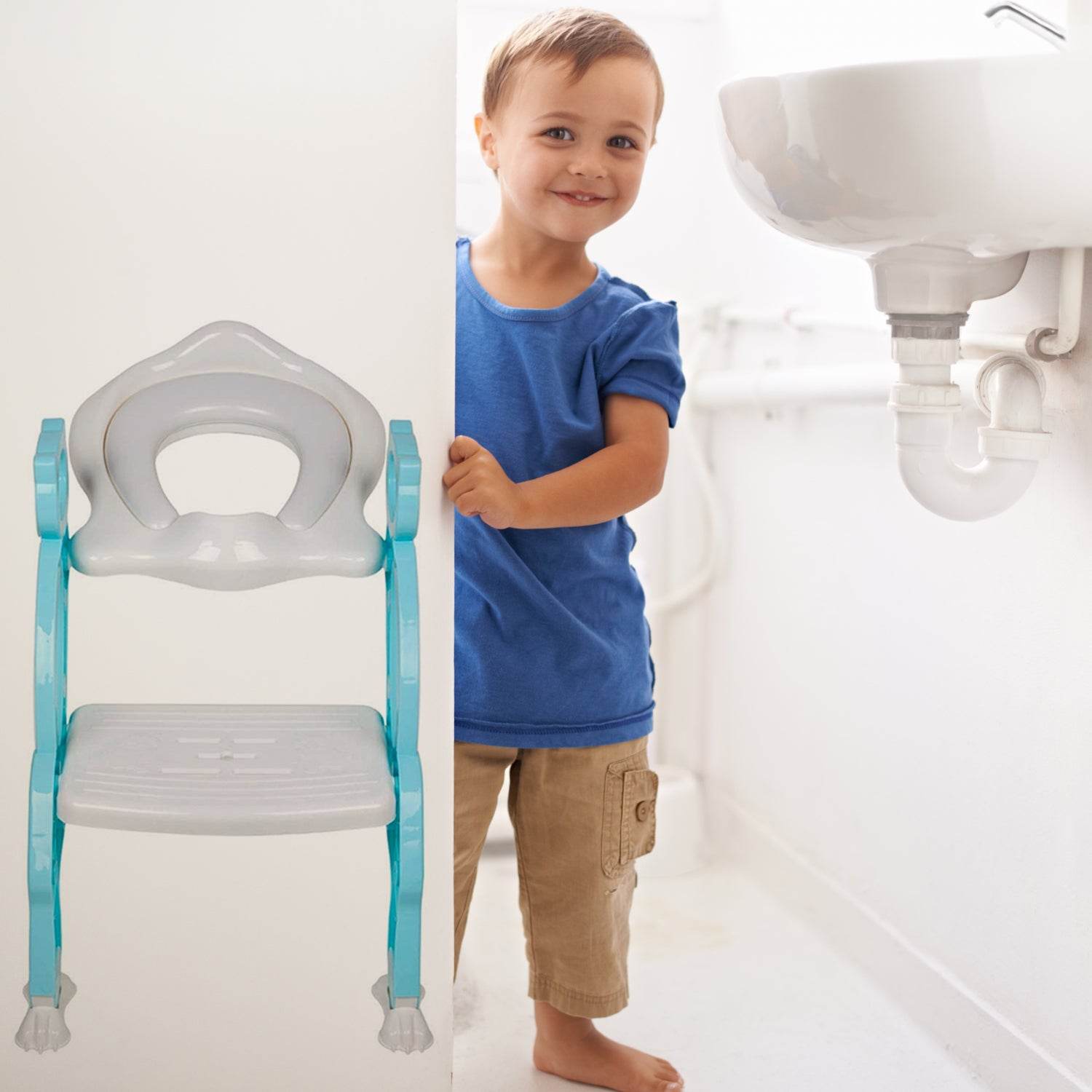 8492 2 In 1 Potty Training Toilet Seat With Step Stool Ladder For Boy And Girl Baby Toddler Kid Childrens Toilet Training Seat Chair With Soft Padded Seat And Sturdy Non-slip Wide Step Make Potty Easier For Your Kids (Multi-color) - 9XShoppy