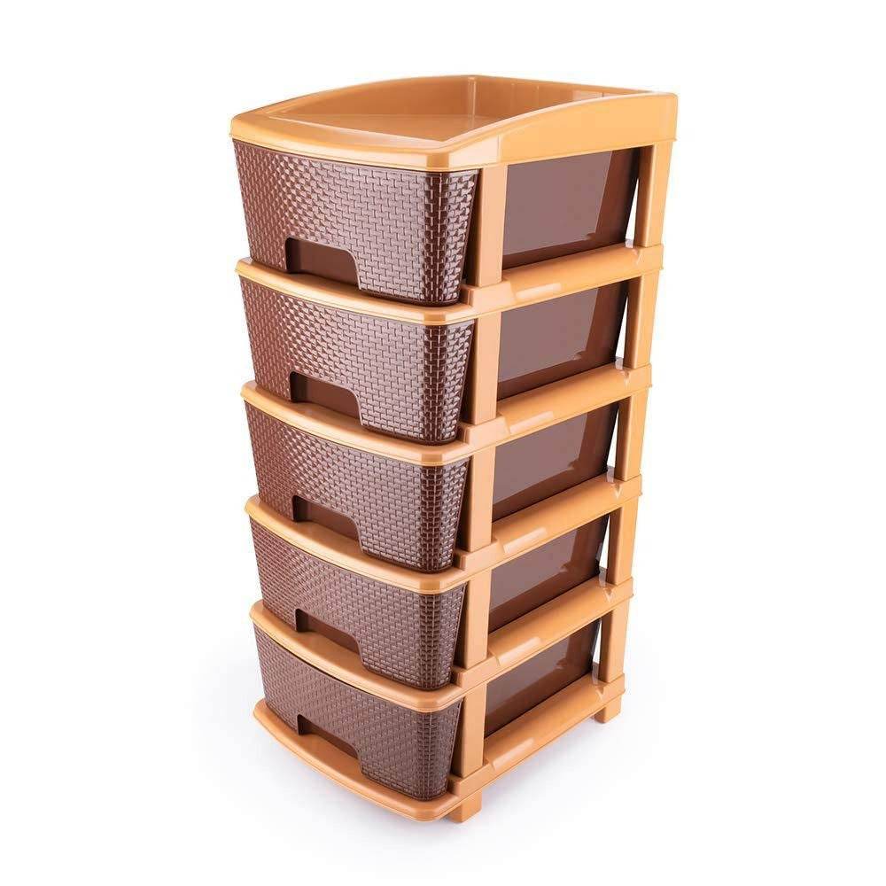 5 tier Plastic Modular Drawer System For Multiple Use (Brown Color) - 9XShoppy