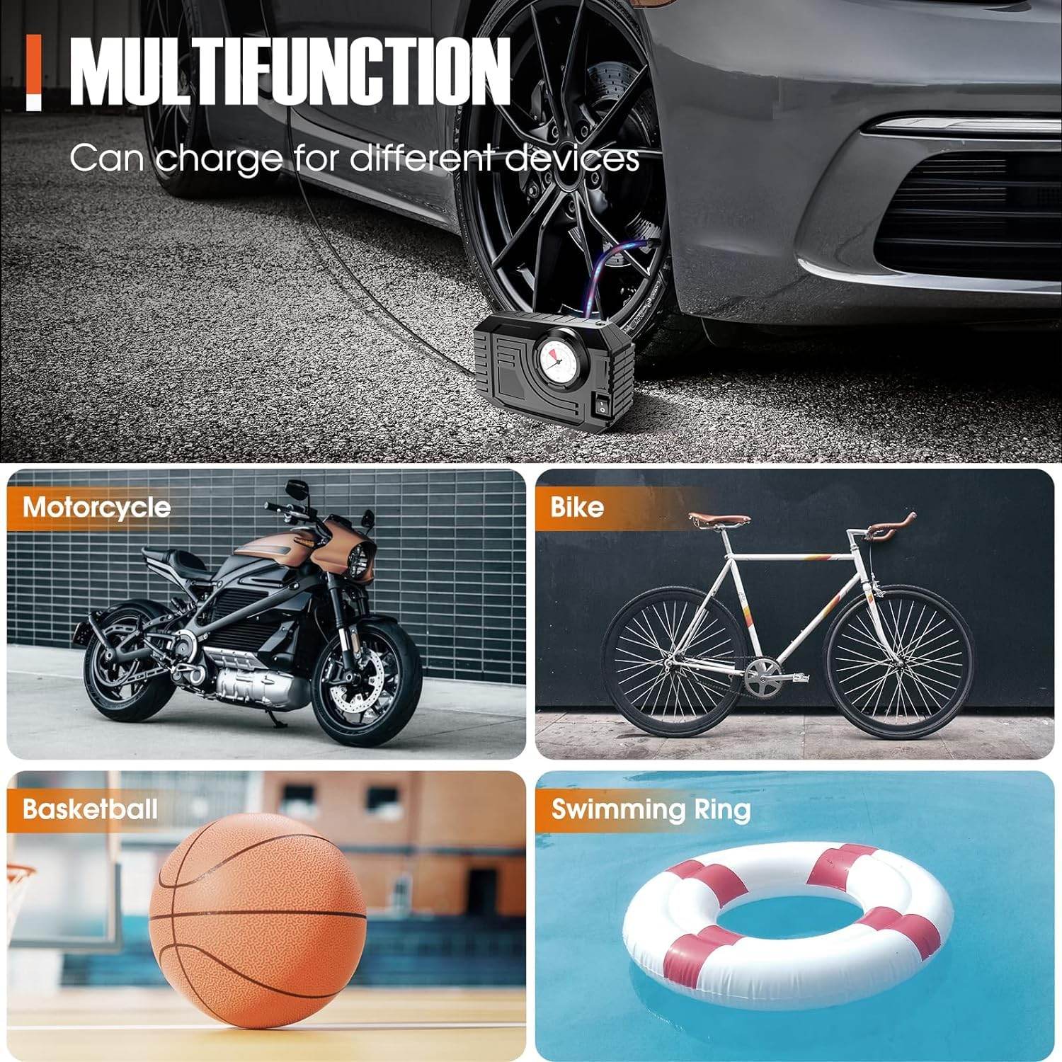 7586 Tire Inflator Portable Air Compressor 12v Small Air Pump For Car Tires Bicycle Balloons Cars Bike Bicycles And Other Inflatables With Led Light (12v) - 9XShoppy