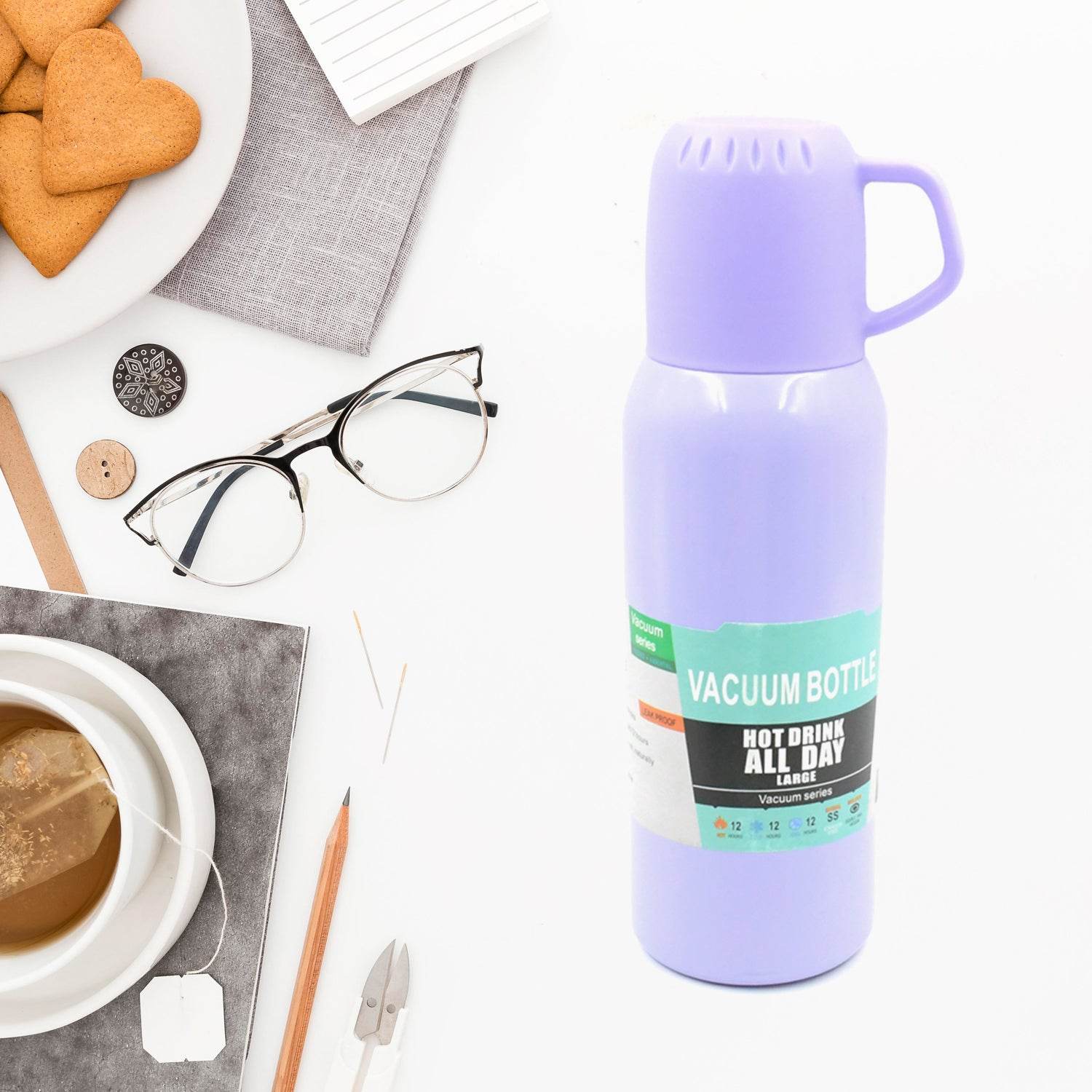 5533 Vacuum Flask Set Stainless Steel Thermos With 3 Cup Creative Gift Set With Cover Handle Portable Car Water Bottle Set (Approx 500ml) - 9XShoppy