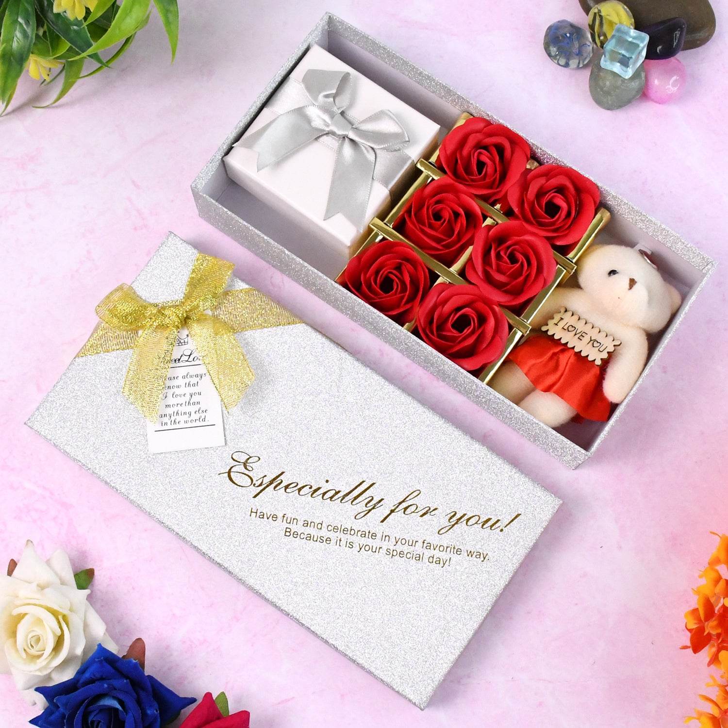 Valentine Day Gift Set Scented Rose Flowers Pack With Teddy - 9XShoppy