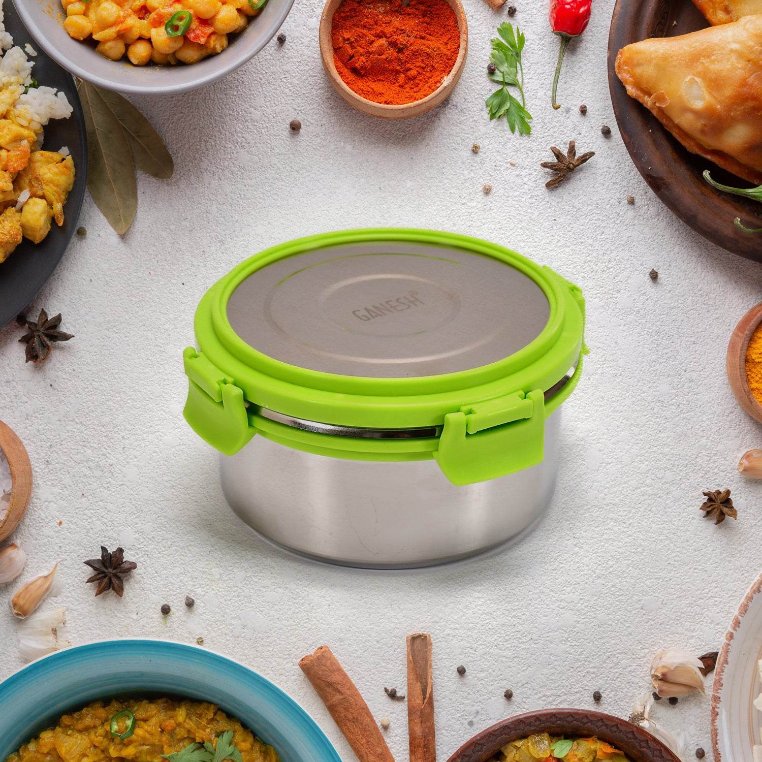 8139 Ganesh Solo Round 400 Stainless Steel Leak Proof Airtight Lunch Pack For Office School Use - 9XShoppy