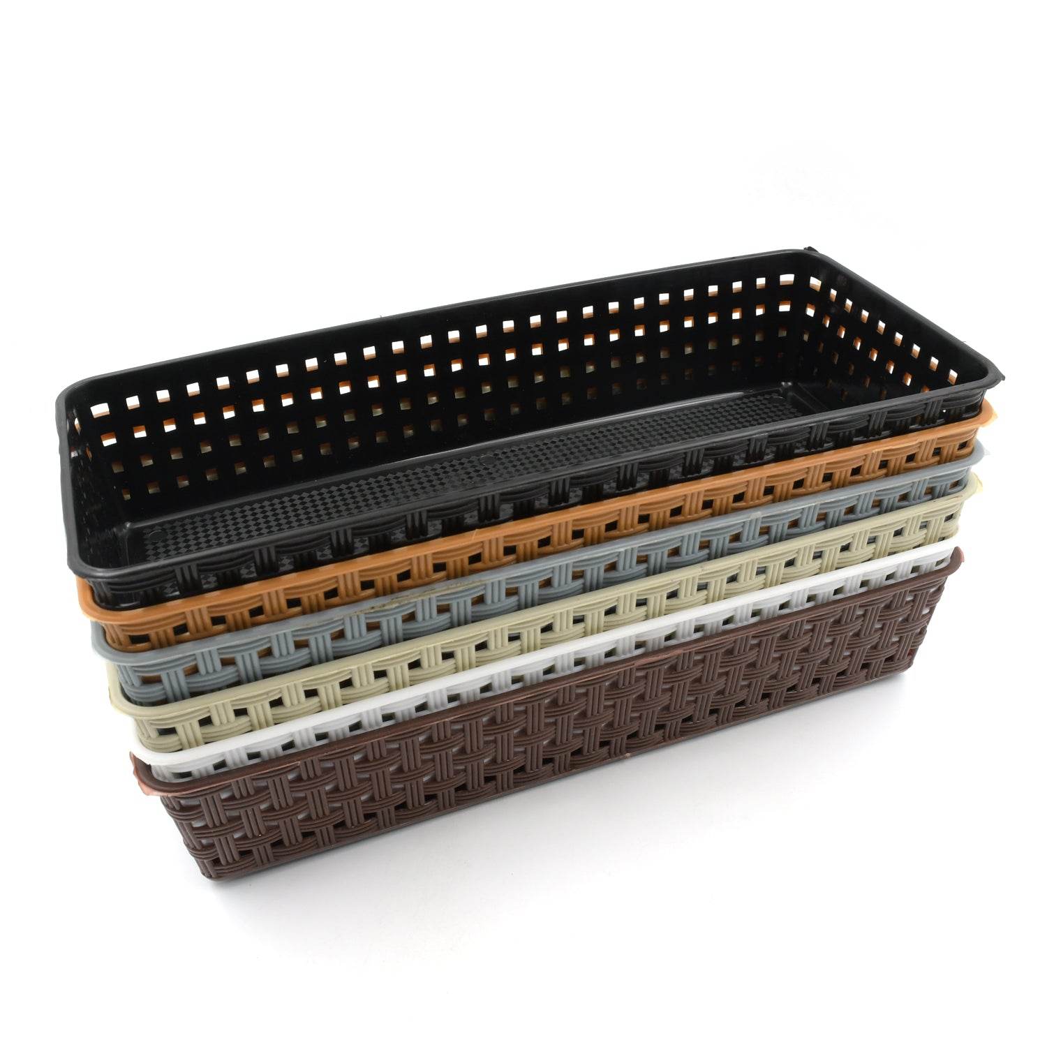 8787 Plastic Multipurpose Desk Organizer Tray Office Drawer Dividers Storage Bins For Kitchen Bathroom Office Makeup Bedroom Dresser Craft Basket Rack Multicolour (6 Pcs Set) - 9XShoppy