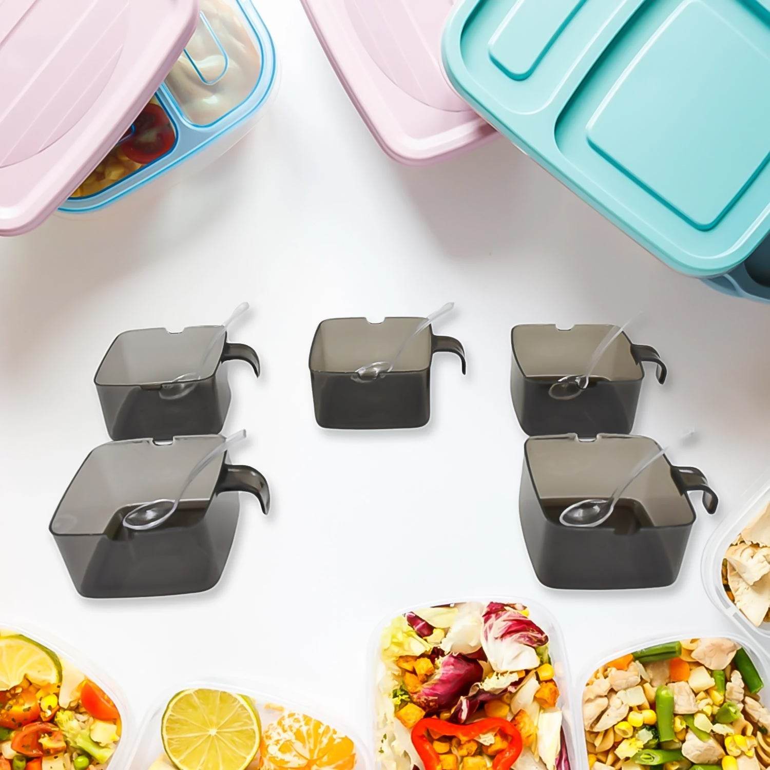Rotating Spice Jars Vertical Rotatable Seasoning Box 5 Section Tier With 5 Spoon (1 Set) - 9XShoppy