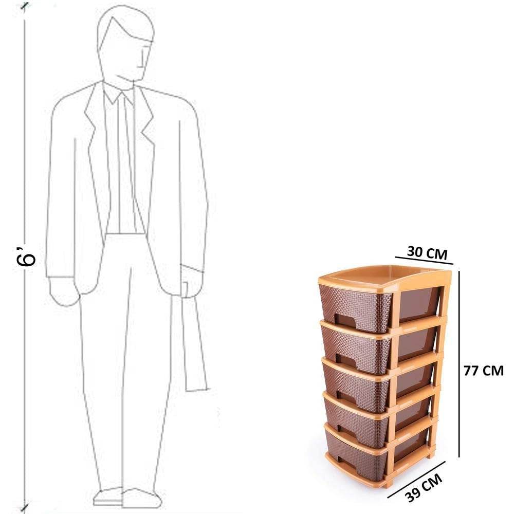 5 tier Plastic Modular Drawer System For Multiple Use (Brown Color) - 9XShoppy
