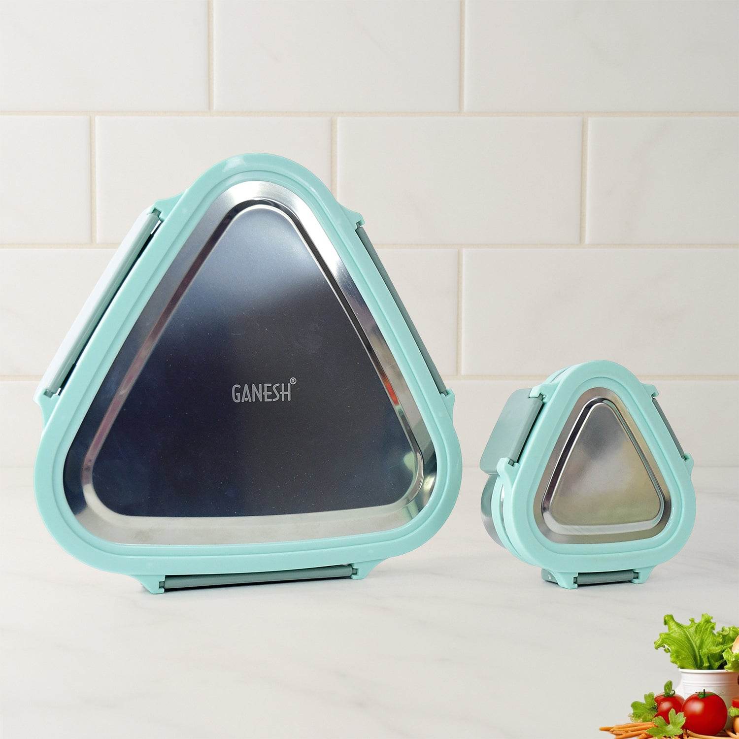 Ganesh Trinity 2-piece Stainless Steel Triangle Lunch Box Set - 9XShoppy