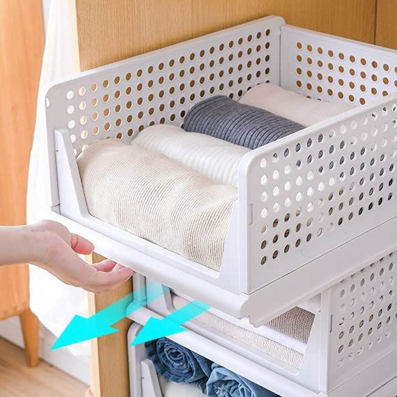 7732 3 Layer Clothes Organizer For Wardrobe Cupboard Organizer For Clothes Foldable And Stackable Closet Organizer Drawer Organizer For Clothes Multi Purpose Plastic Drawer - 9XShoppy