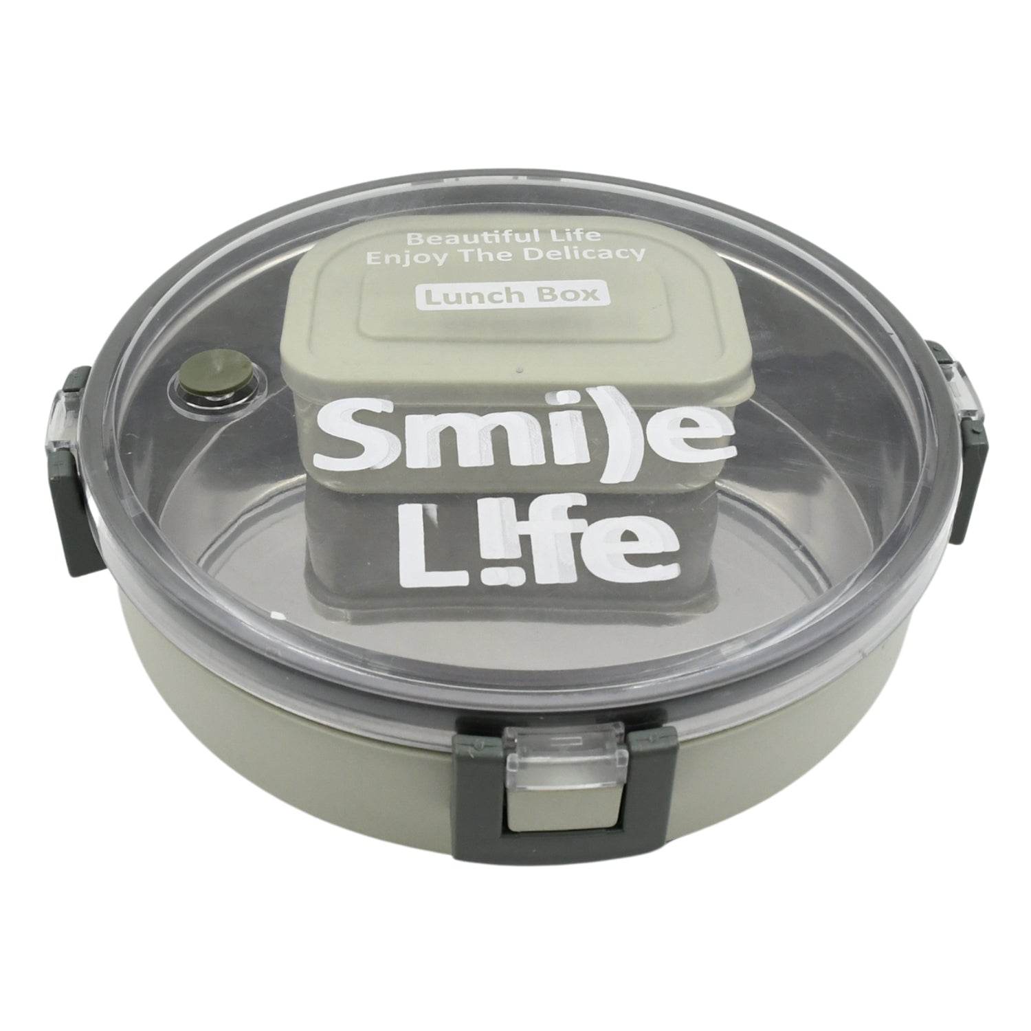 5584 Miracle Stainless Steel Round Lunch Box With Small Plastic Box Insert Leak Proof Lunch Box With Transparent Lid Lunch Box For Kids Adults For School Office (450 Ml + 250 Ml Approx) - 9XShoppy