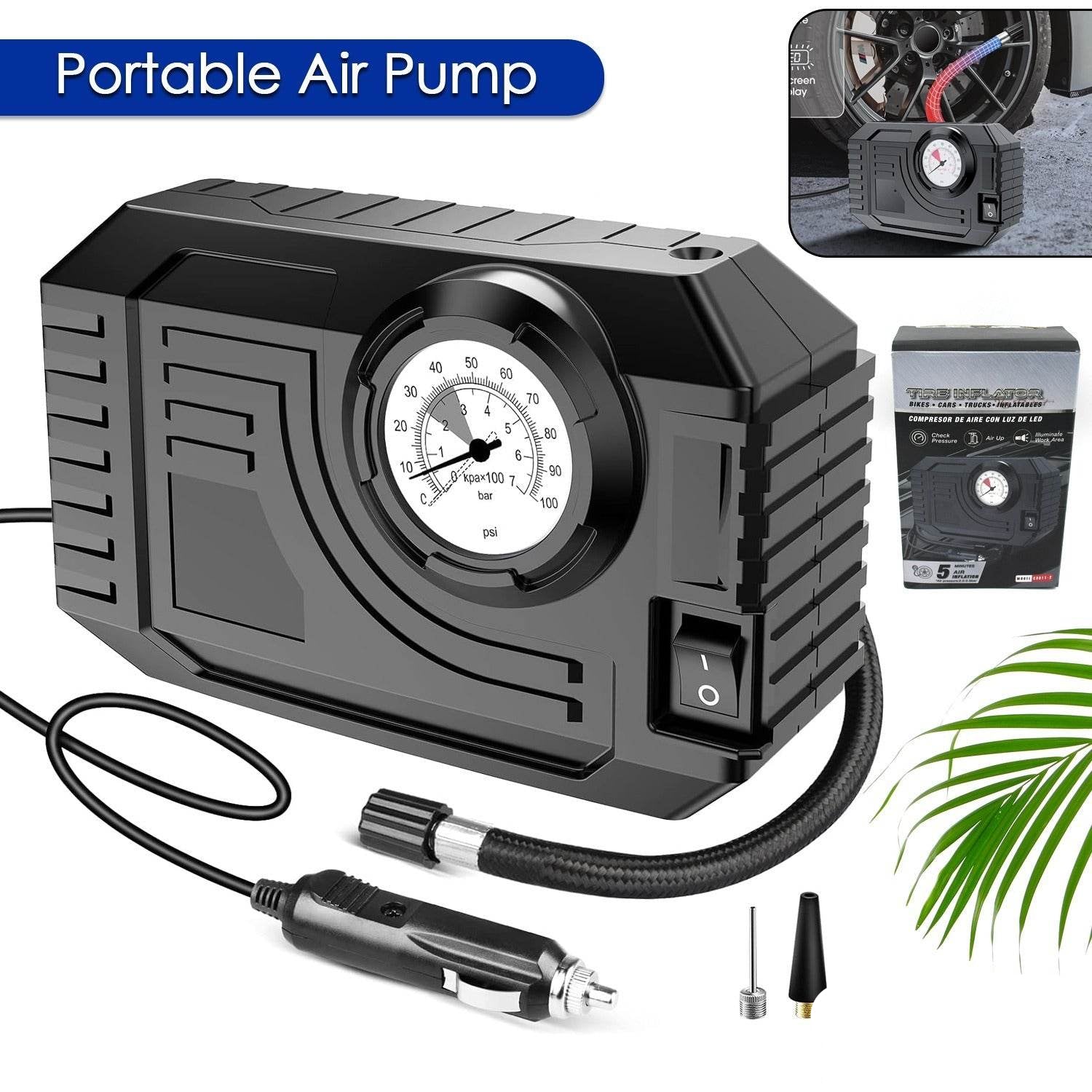 7586 Tire Inflator Portable Air Compressor 12v Small Air Pump For Car Tires Bicycle Balloons Cars Bike Bicycles And Other Inflatables With Led Light (12v) - 9XShoppy