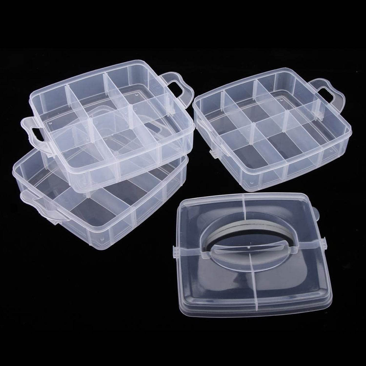 3-tier 18 Sections Transparent Stackable Adjustable Compartment Storage Box - 9XShoppy