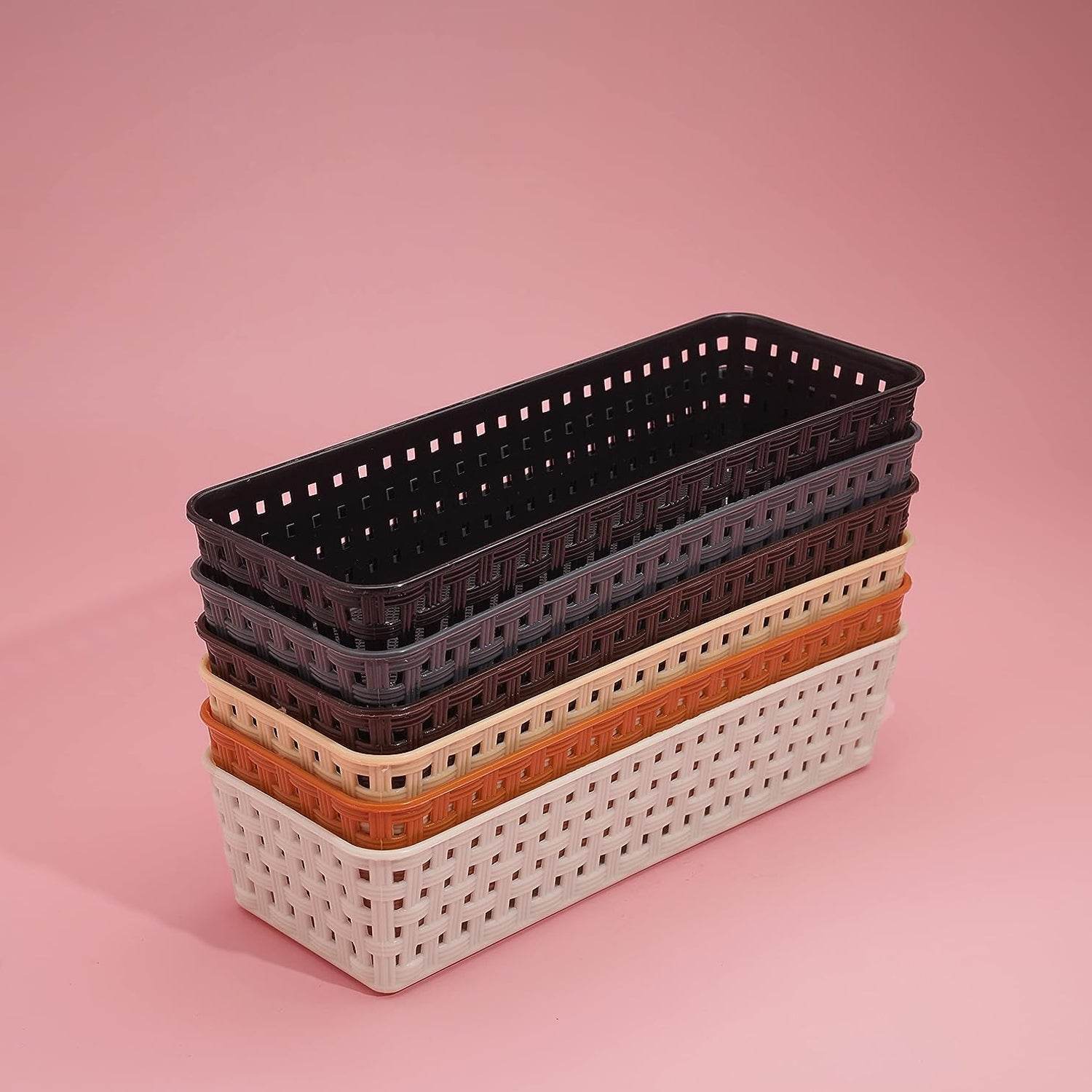 8787 Plastic Multipurpose Desk Organizer Tray Office Drawer Dividers Storage Bins For Kitchen Bathroom Office Makeup Bedroom Dresser Craft Basket Rack Multicolour (6 Pcs Set) - 9XShoppy