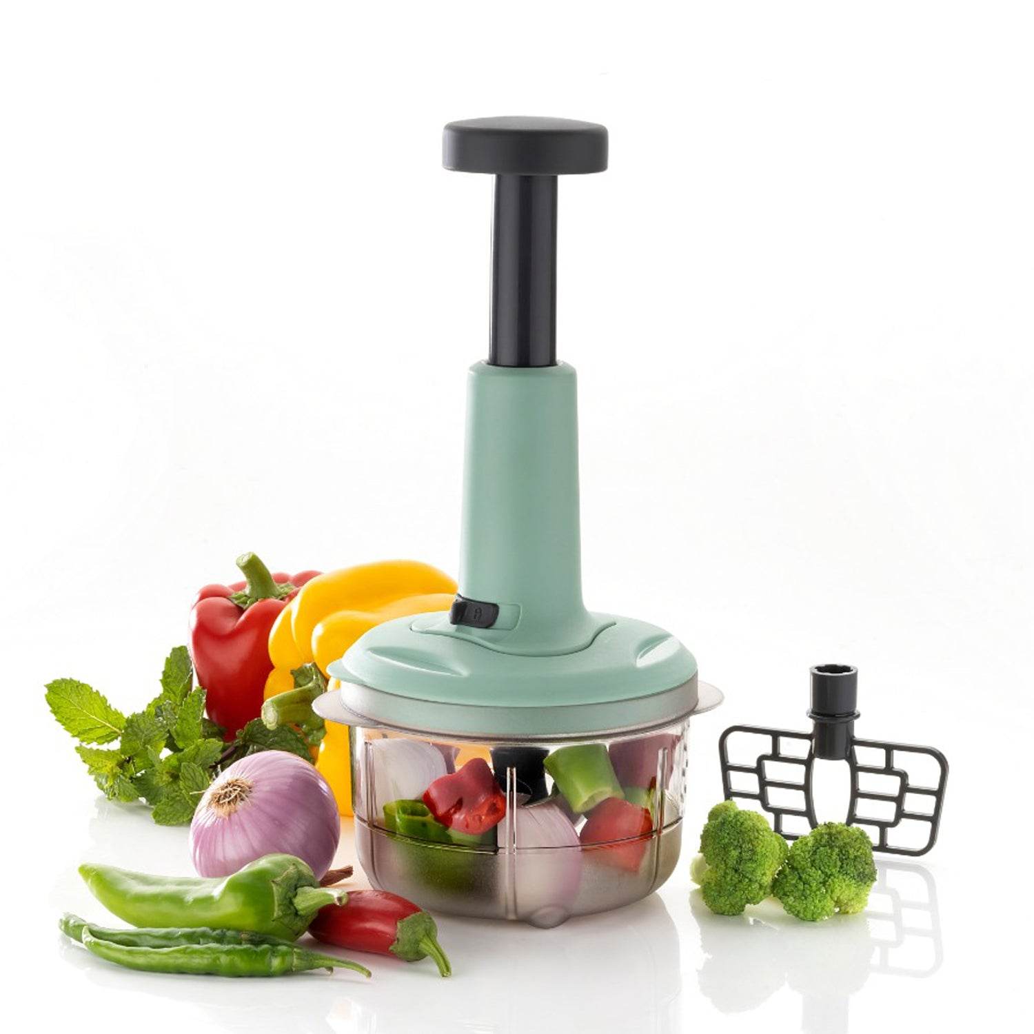 5102 2in1 Push Chopper 800ml Stainless Steel Blade Quick Powerful Manual Hand Held Food Chopper To Chop Cut Fruits Vegetables Herbs Onions For Salsa Salad - 9XShoppy