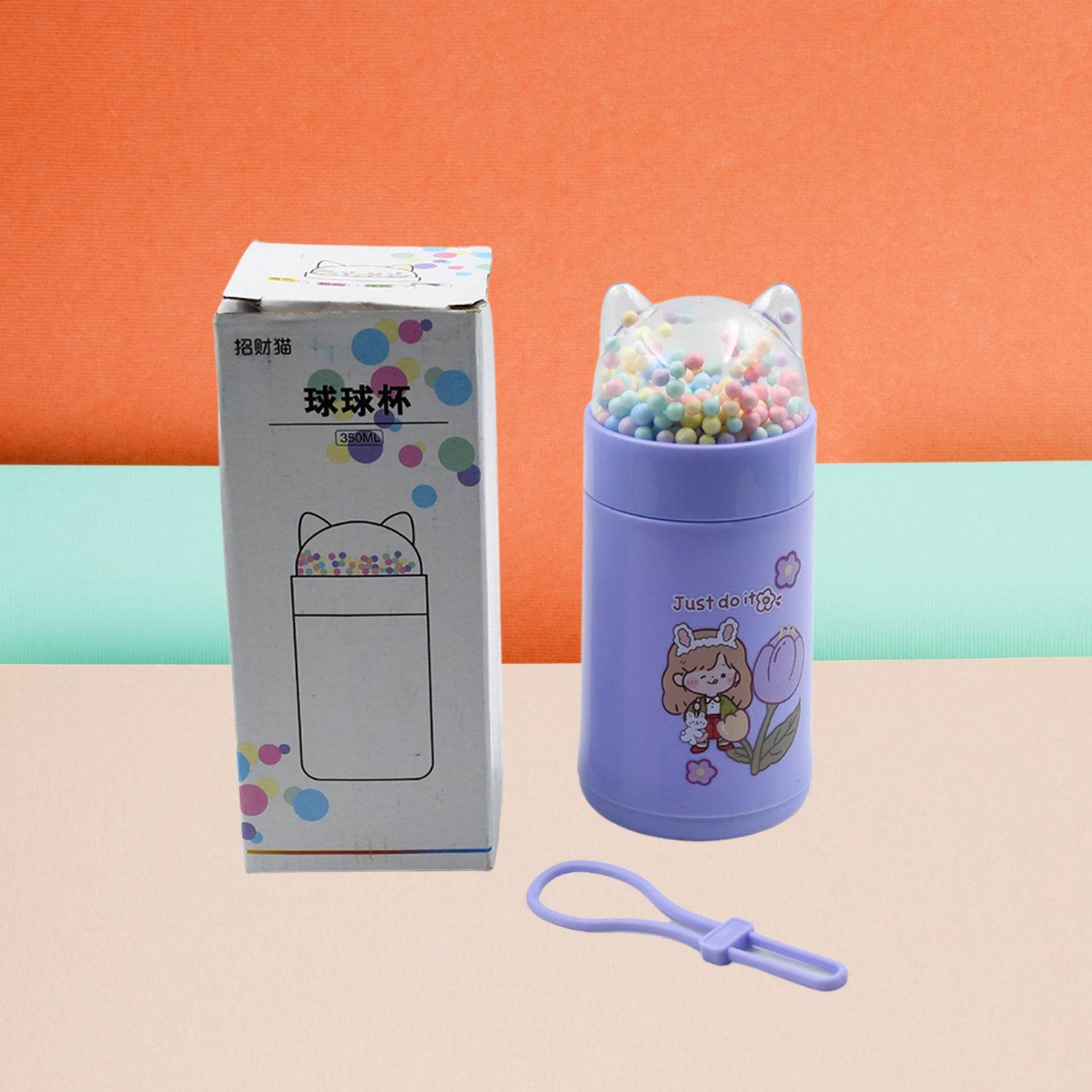 6953 Girl Glass Water Bottle For School With Kid Sparkle Strap Cat Lid Sequins Glitter Glass Cup Birthday Gift Children 350ml (Moq - 80 Pc) - 9XShoppy