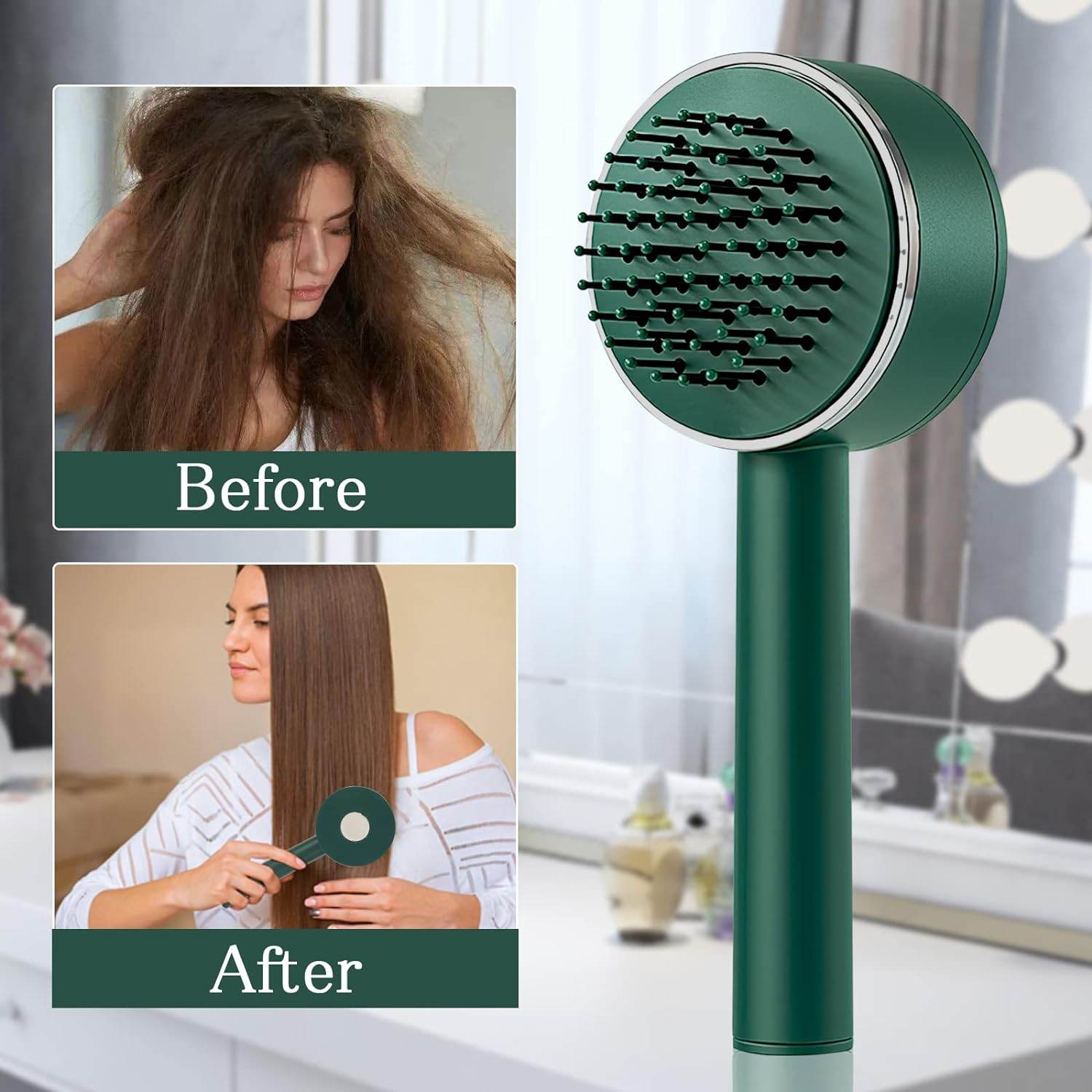 6034 Air Cushion Massage Brush Airbag Massage Comb With Long Handle Self-cleaning Hair Brush Detangling Anti-static For All Hair - 9XShoppy