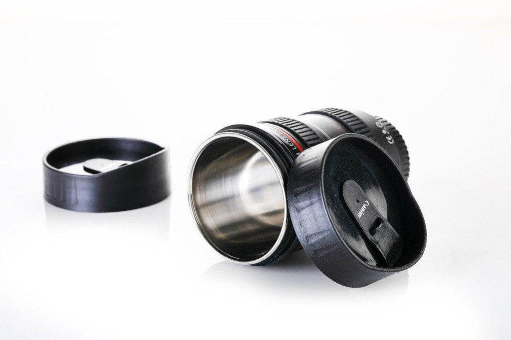 Camera Lens Shaped Coffee Mug Flask With Lid - 9XShoppy