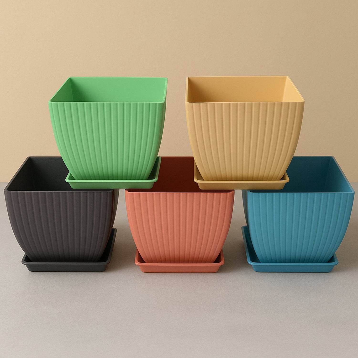 Trendy Square Plastic Flower Pots Set Of 5 - 9XShoppy
