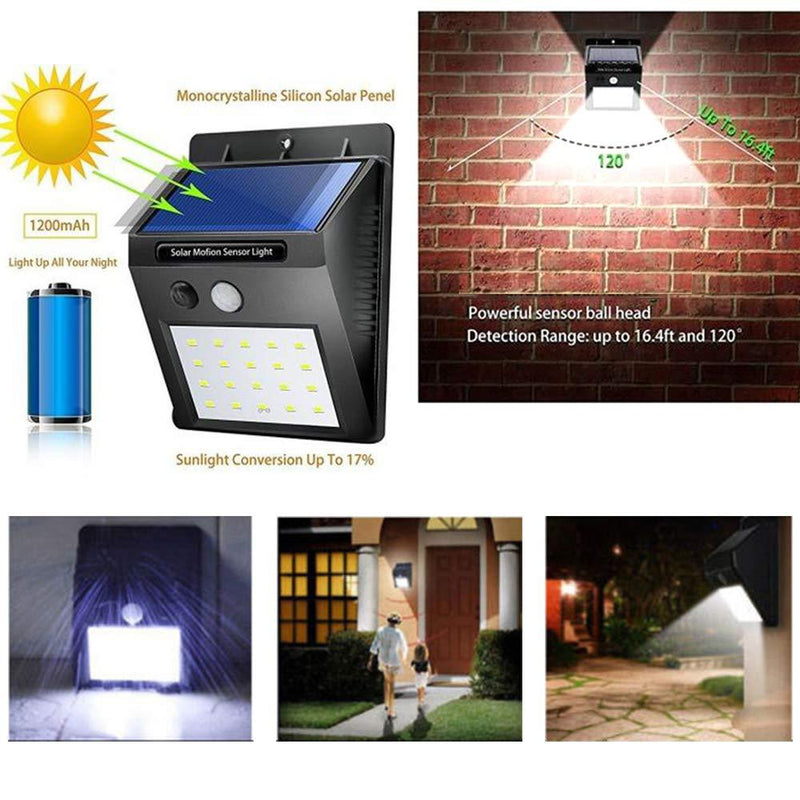 Solar Security Led Night Light For Home Outdoor-garden Wall (Black) (20-led Lights)