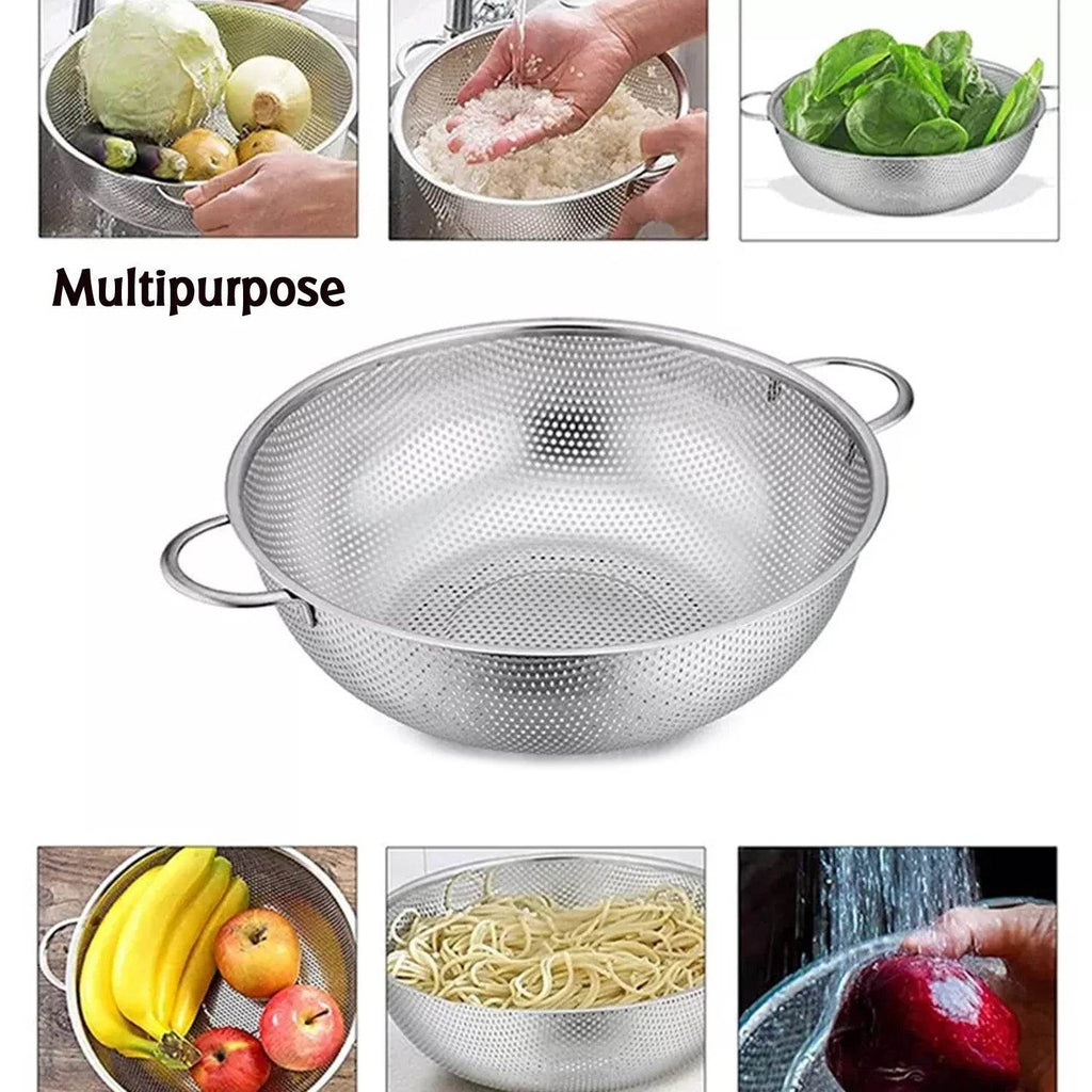5754 Stainless Steel Colander With Handle Large Metal Mesh Basket Strainer For Pasta Spaghetti Berry Veggies Fruits Kitchen Food Colander Dishwasher Safe (1 Pc 25.5 Cm) - 9XShoppy
