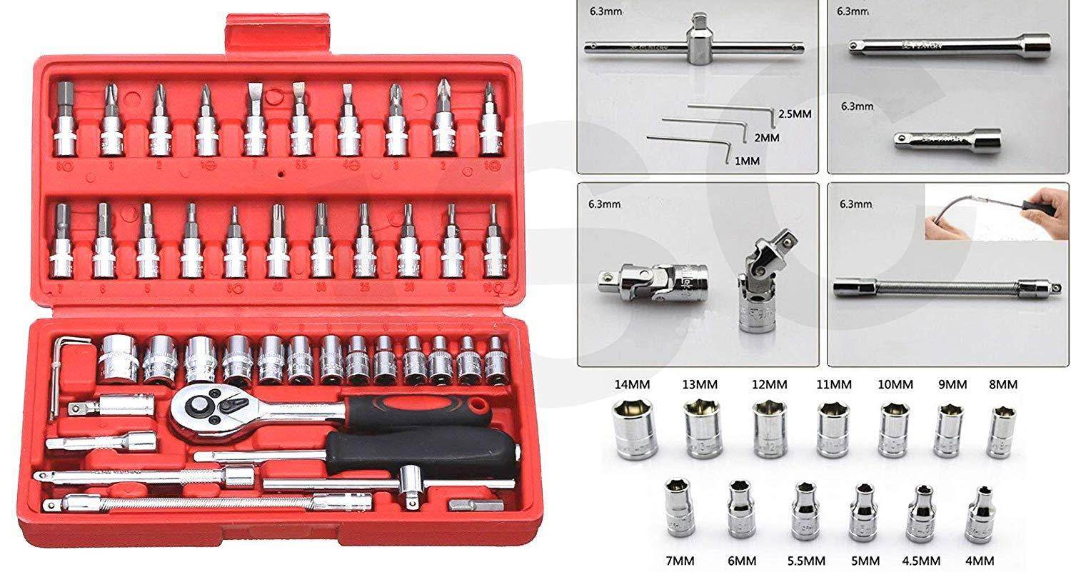 46 pcs Multi-Function Ratchet Wrench Tool Kit – Automotive &amp; Home DIY - 9XShoppy