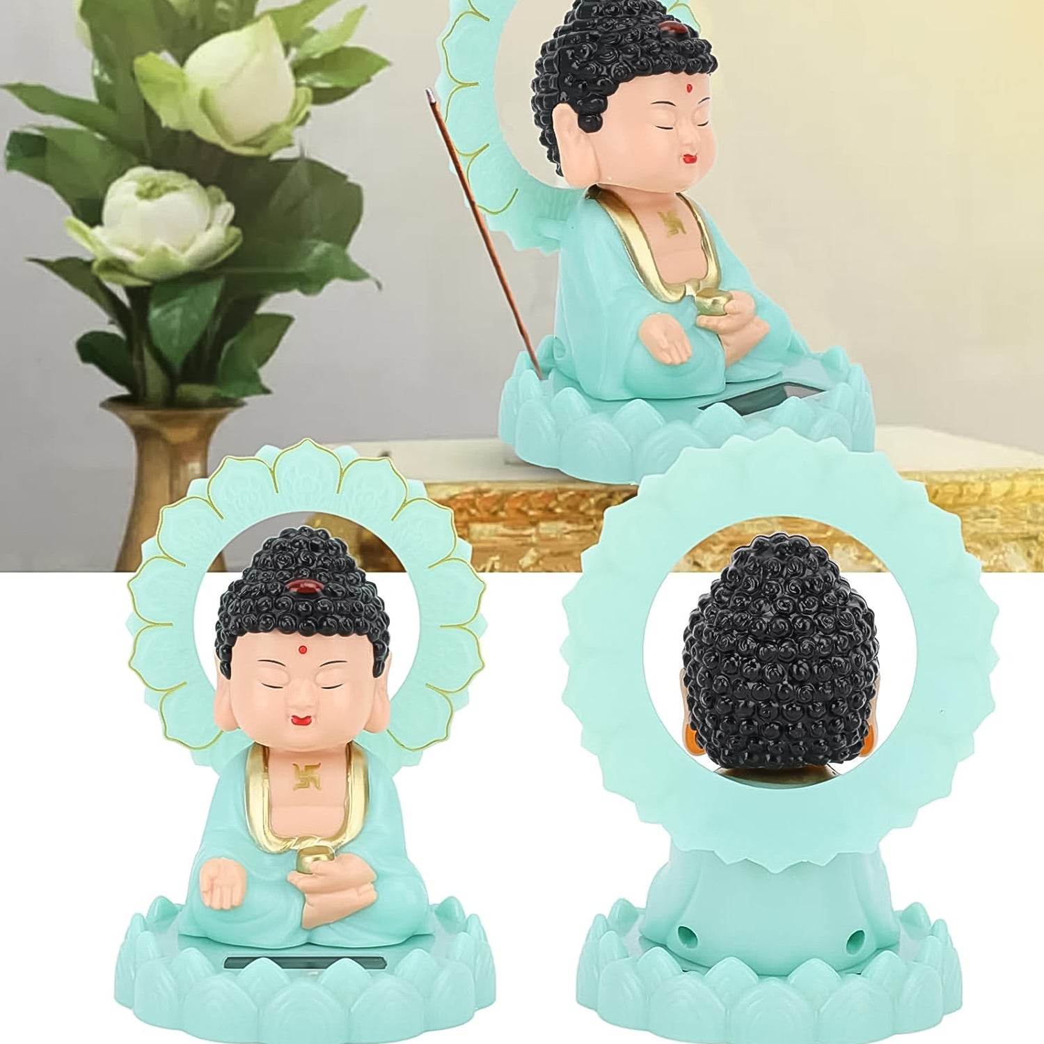 Plastic Solar Powered Moving Head Sitting Action Buddha Statue (1 Pc) - 9XShoppy