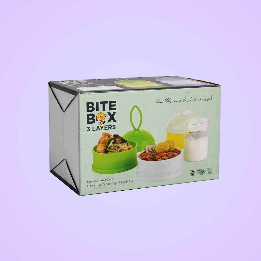 5924a 3 Layer Lunch Box Unique Design Bite Lunch Box With Liquid Food Container Lunch Box (Green) - 9XShoppy