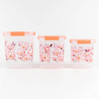 Square 3 Pcs Floral Printed Airtight Storage Container Set Approx 2.8 Ltr 4.5 Ltr 6.9 Ltr (3 Pcs Set) - 9XShoppy
