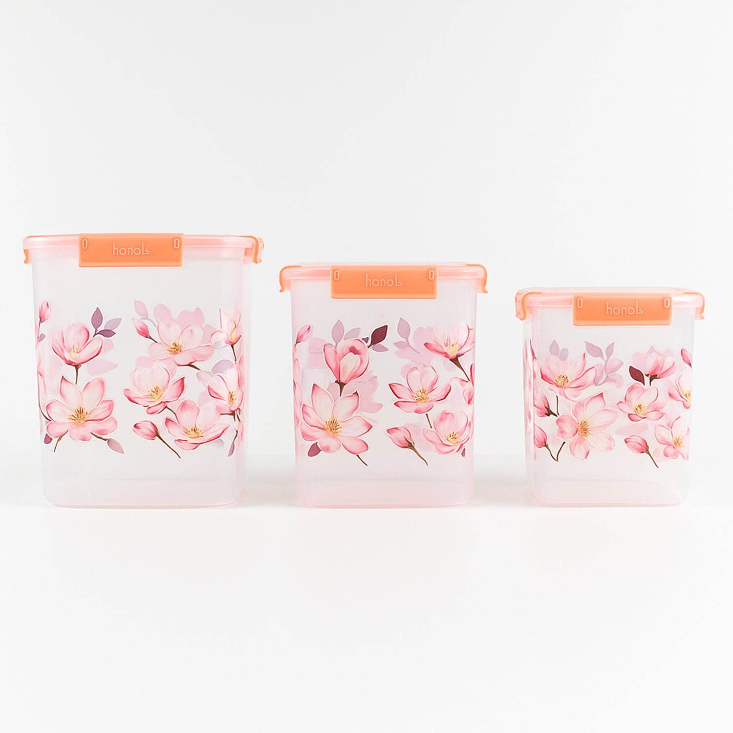 Square 3 Pcs Floral Printed Airtight Storage Container Set Approx 2.8 Ltr 4.5 Ltr 6.9 Ltr (3 Pcs Set) - 9XShoppy
