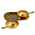 Gold Silver Plated 2 Bowl 2 Spoon Tray Set Brass - 9XShoppy
