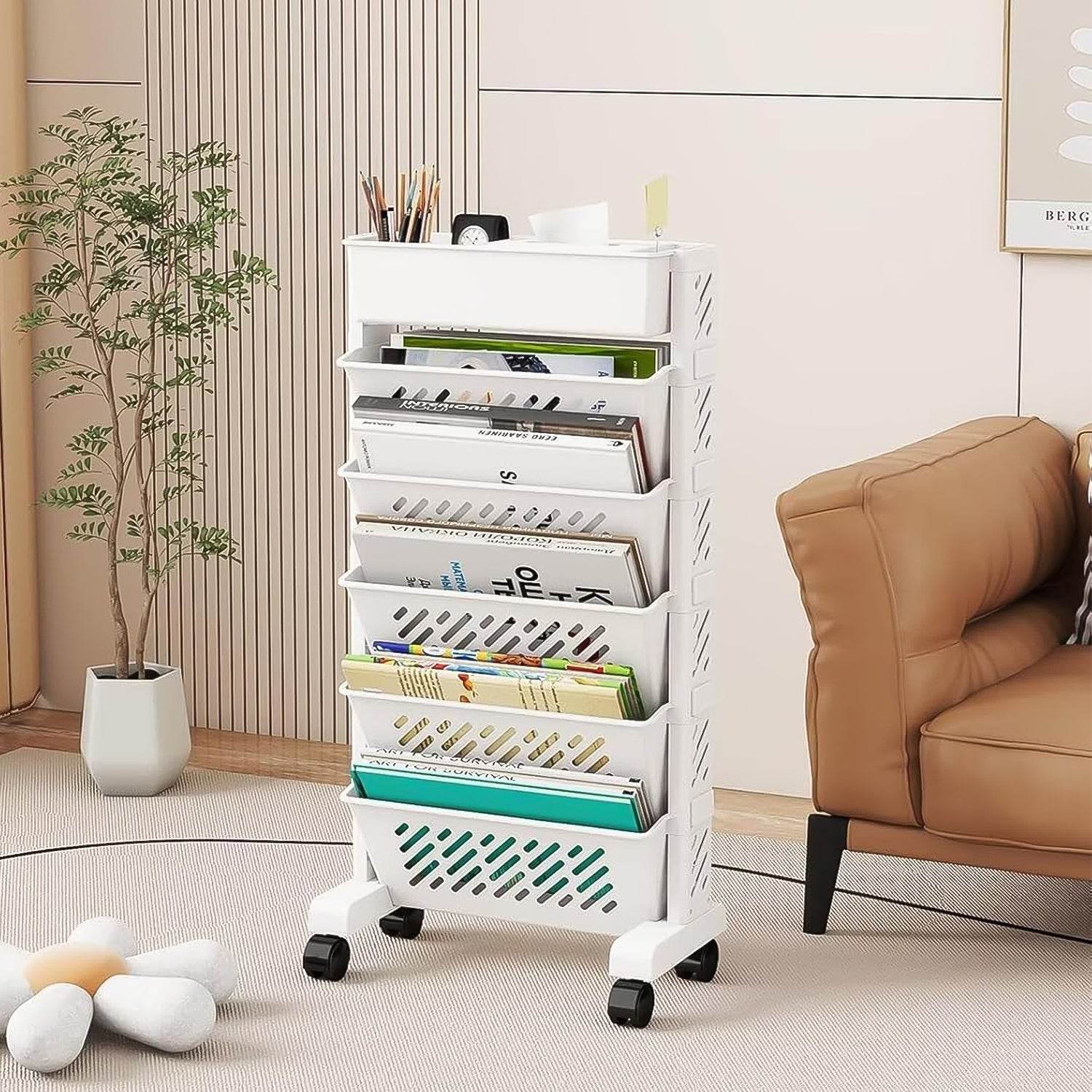 Movable Bookshelf Large Capacity Rotatable Plastic Rolling Organization Shelf Rack - 9XShoppy