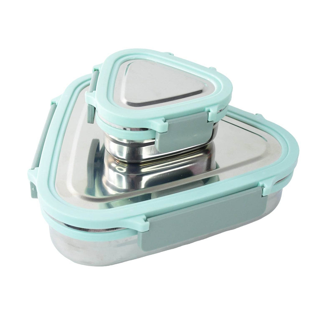 Ganesh Trinity 2-piece Stainless Steel Triangle Lunch Box Set - 9XShoppy
